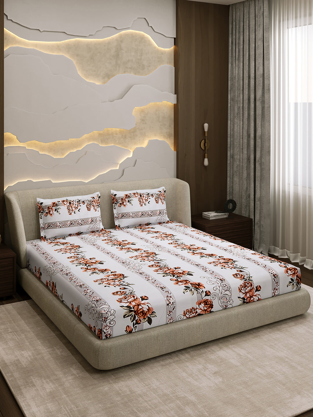 Printed Double Bed 130 GSM 4 Pc Bedding Set (1 Bedsheet, 1 AC Comforter & 2 Pillow Cover)