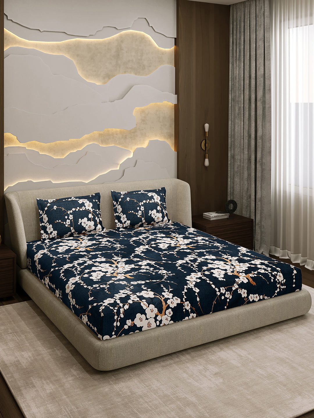 Printed Double Bed 130 GSM 4 Pc Bedding Set (1 Bedsheet, 1 AC Comforter & 2 Pillow Cover)