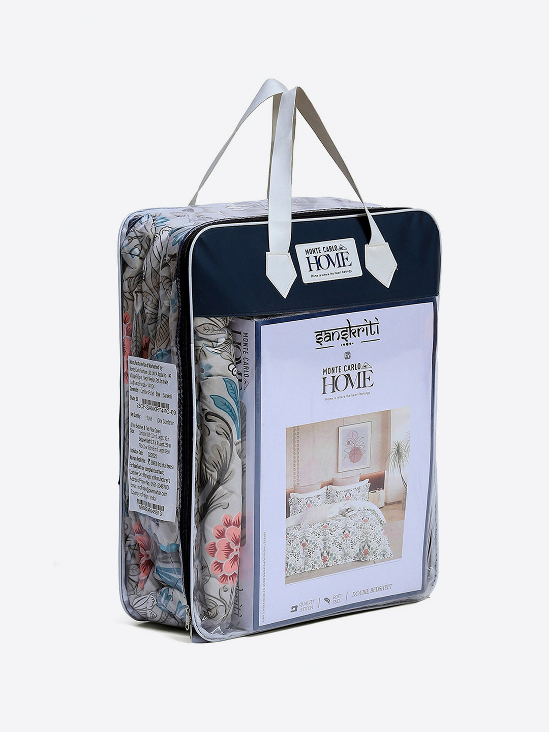 Printed Double Bed 130 GSM 4 Pc Bedding Set (1 Bedsheet, 1 AC Comforter & 2 Pillow Cover)