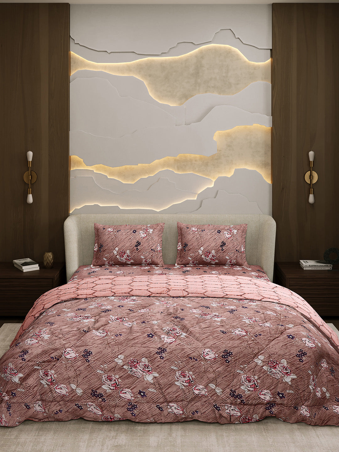 Printed Double Bed 130 GSM 4 Pc Bedding Set (1 Bedsheet, 1 AC Comforter & 2 Pillow Cover)