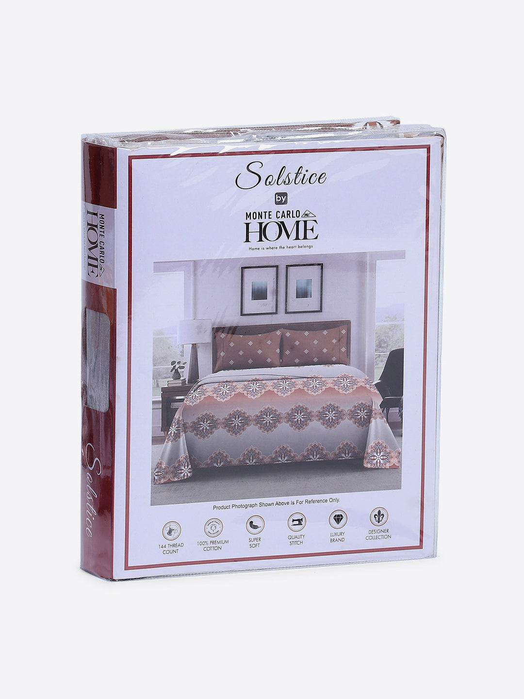 144 TC Cotton Double Bed 1 Fitted Bedsheet with 2 Pillow Cover (Solstice)