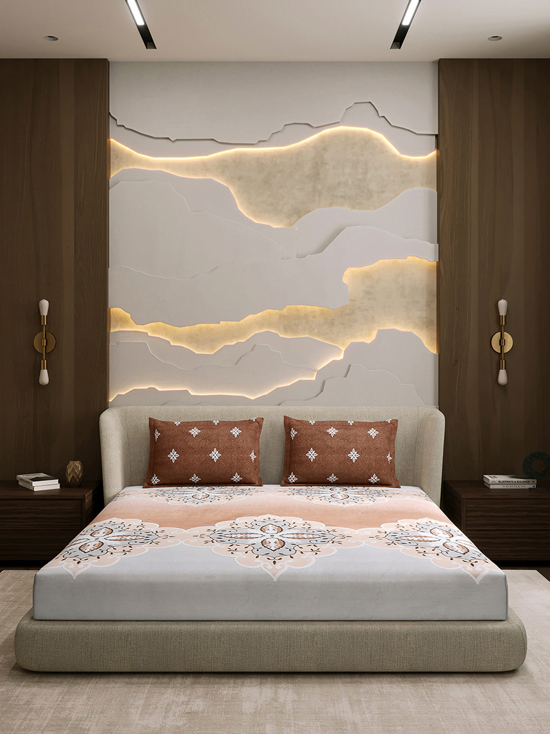 144 TC Cotton Double Bed 1 Fitted Bedsheet with 2 Pillow Cover (Solstice)