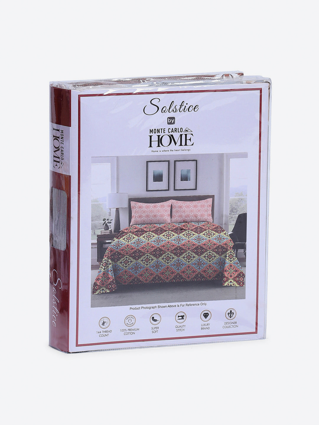 144 TC Cotton Double Bed 1 Fitted Bedsheet with 2 Pillow Cover (Solstice)