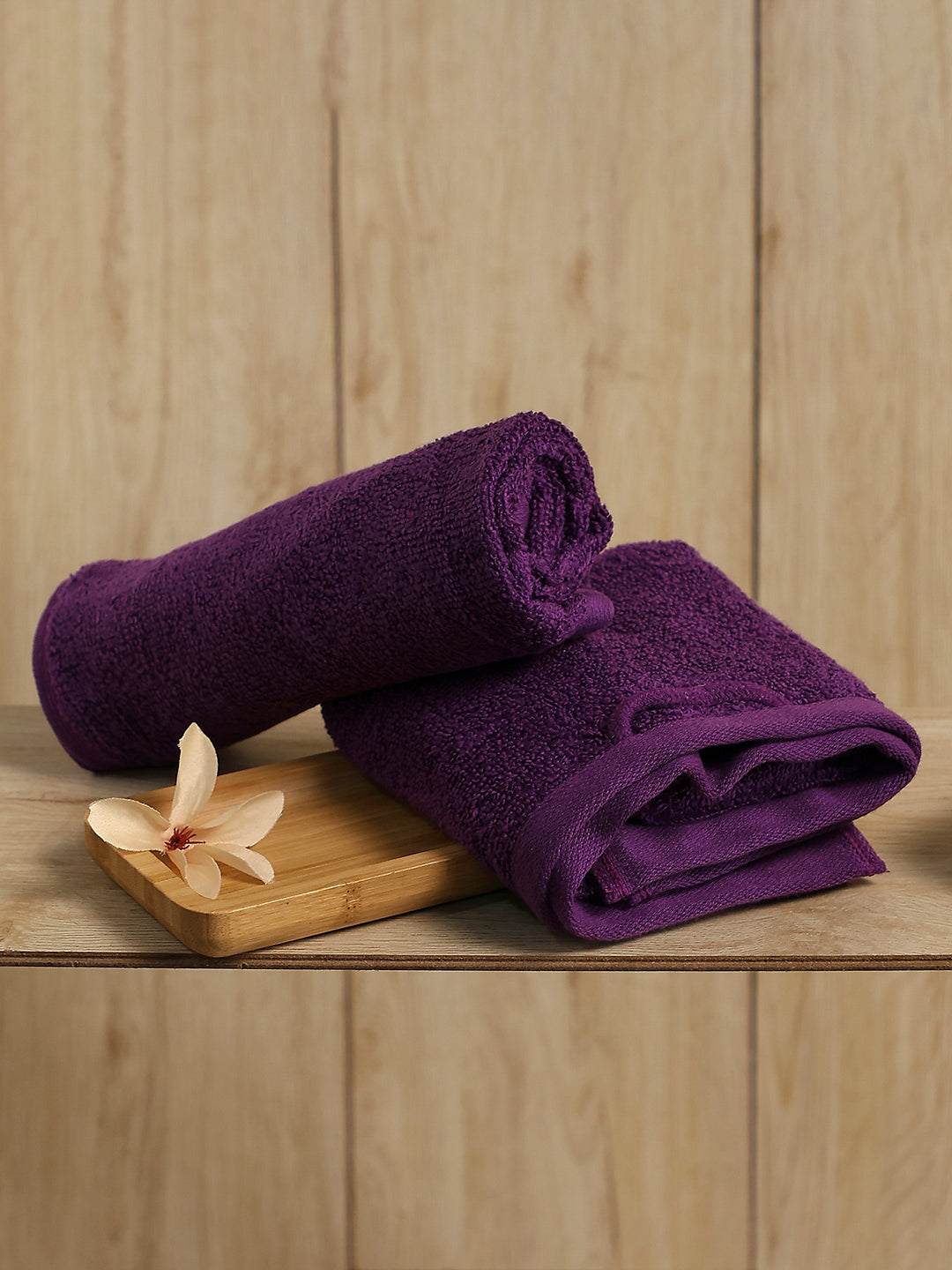 Purple Cotton Solid 350 GSM Hand Towel (Pack of 2)