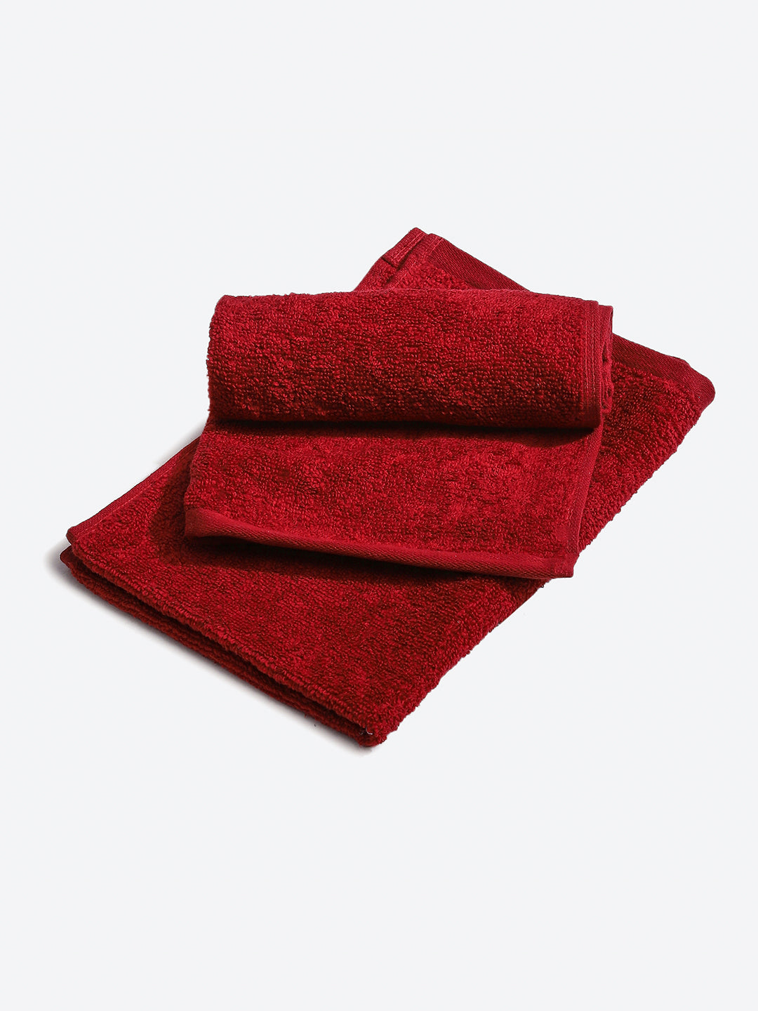 Dark Red Cotton Solid 350 GSM Hand Towel (Pack of 2)