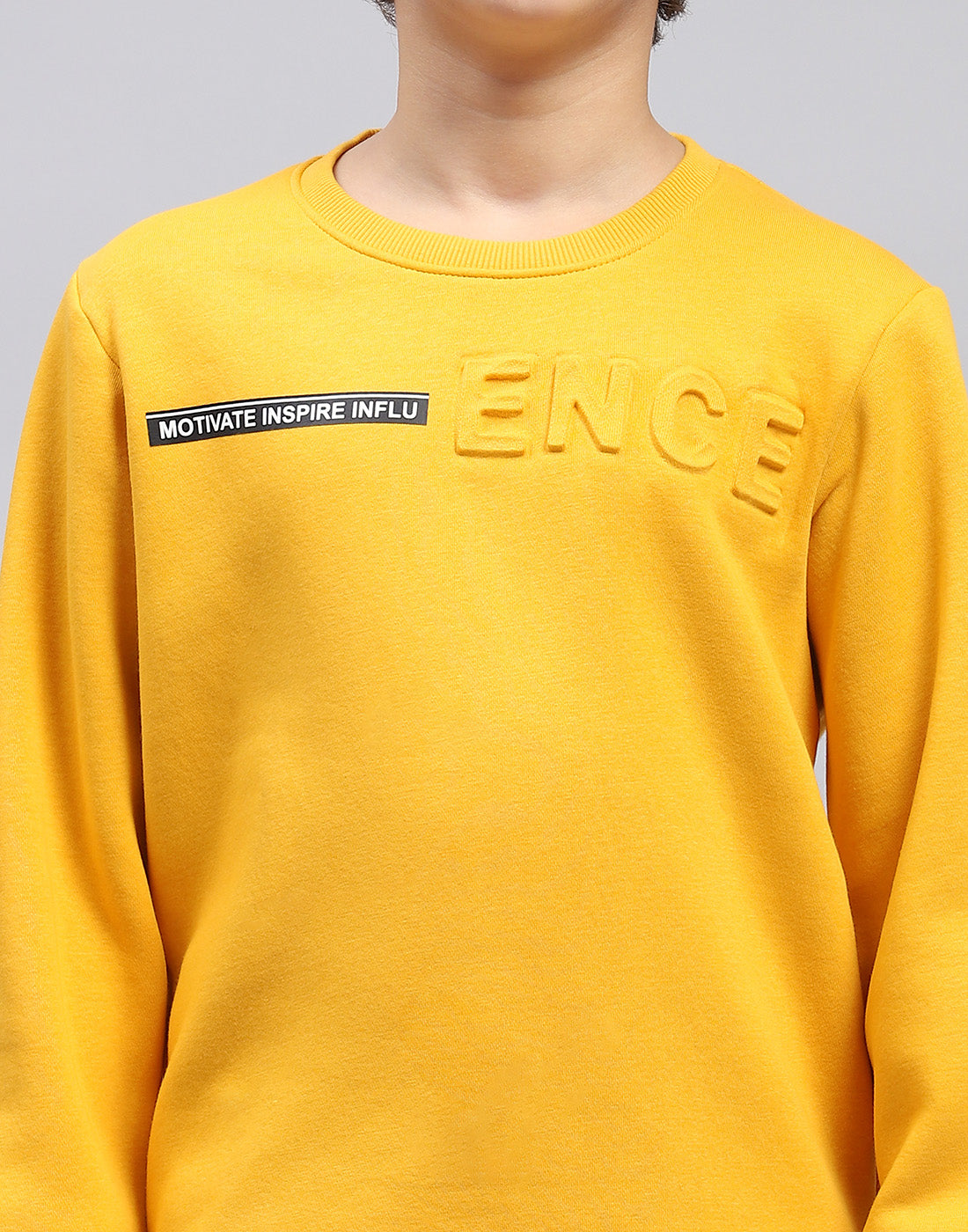 Boys Mustard Solid Round Neck Full Sleeve Sweatshirt