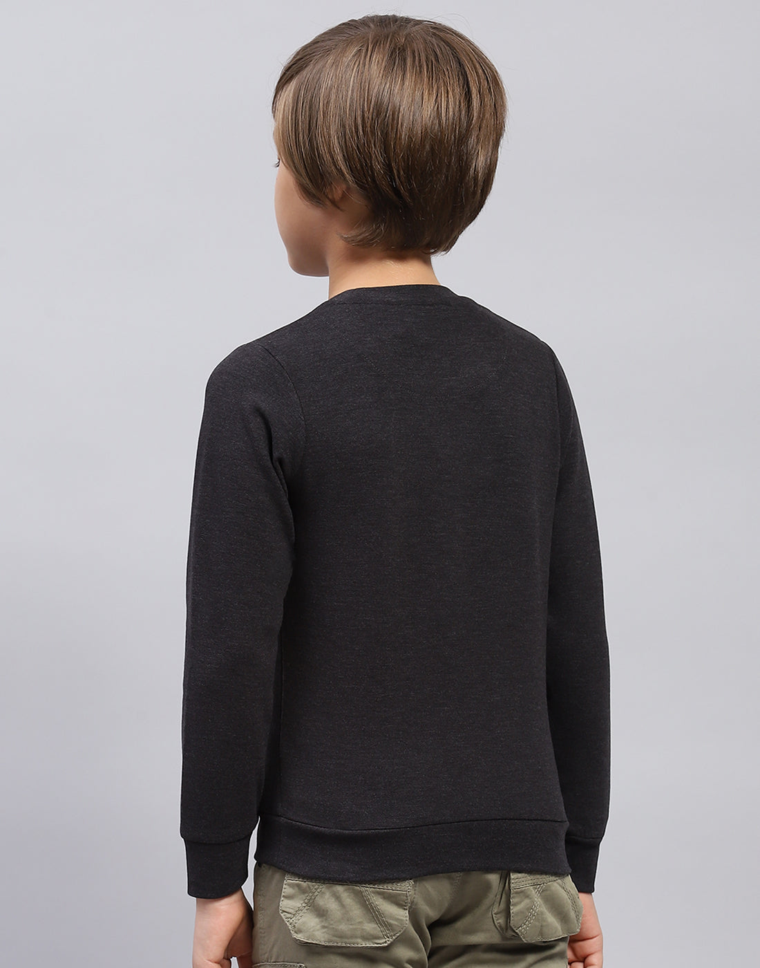 Boys Grey Solid Round Neck Full Sleeve Sweatshirt