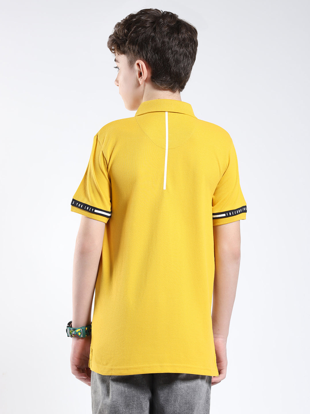 Boys Mustard Printed Collar Half Sleeve T-Shirt