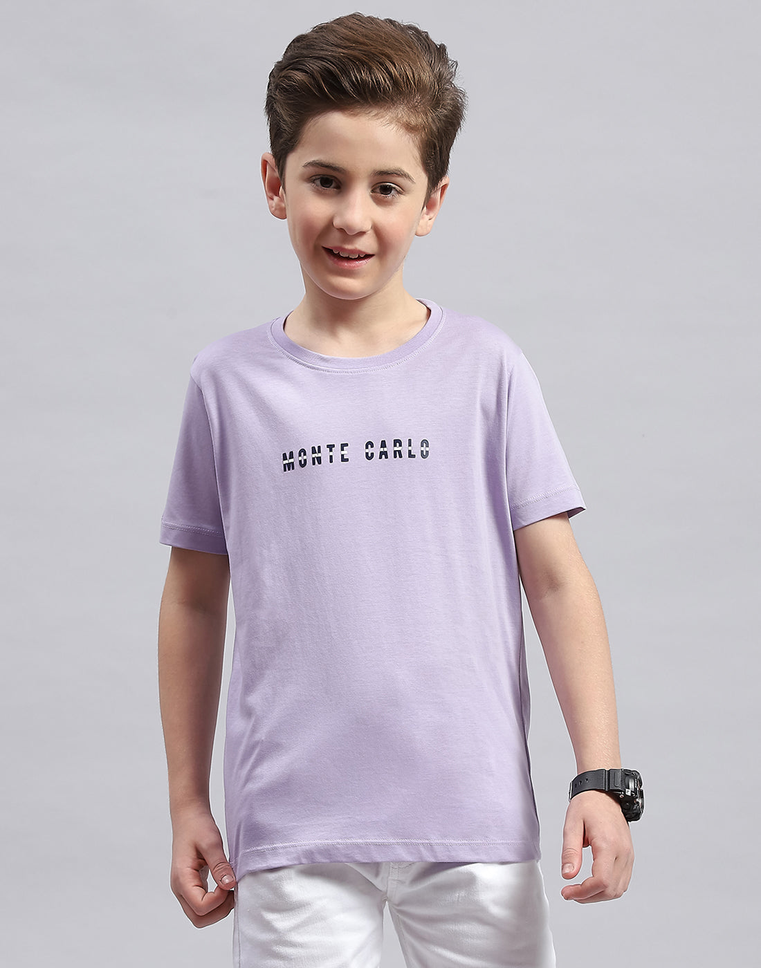 Boys Purple Printed Round Neck Half Sleeve T-Shirt