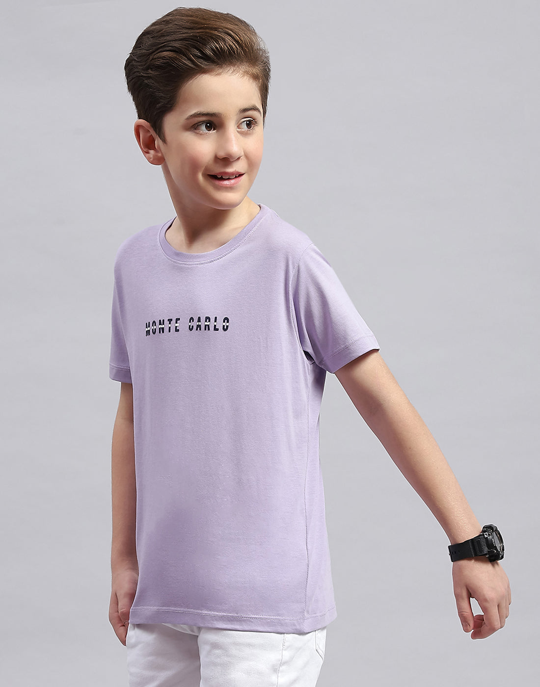 Boys Purple Printed Round Neck Half Sleeve T-Shirt