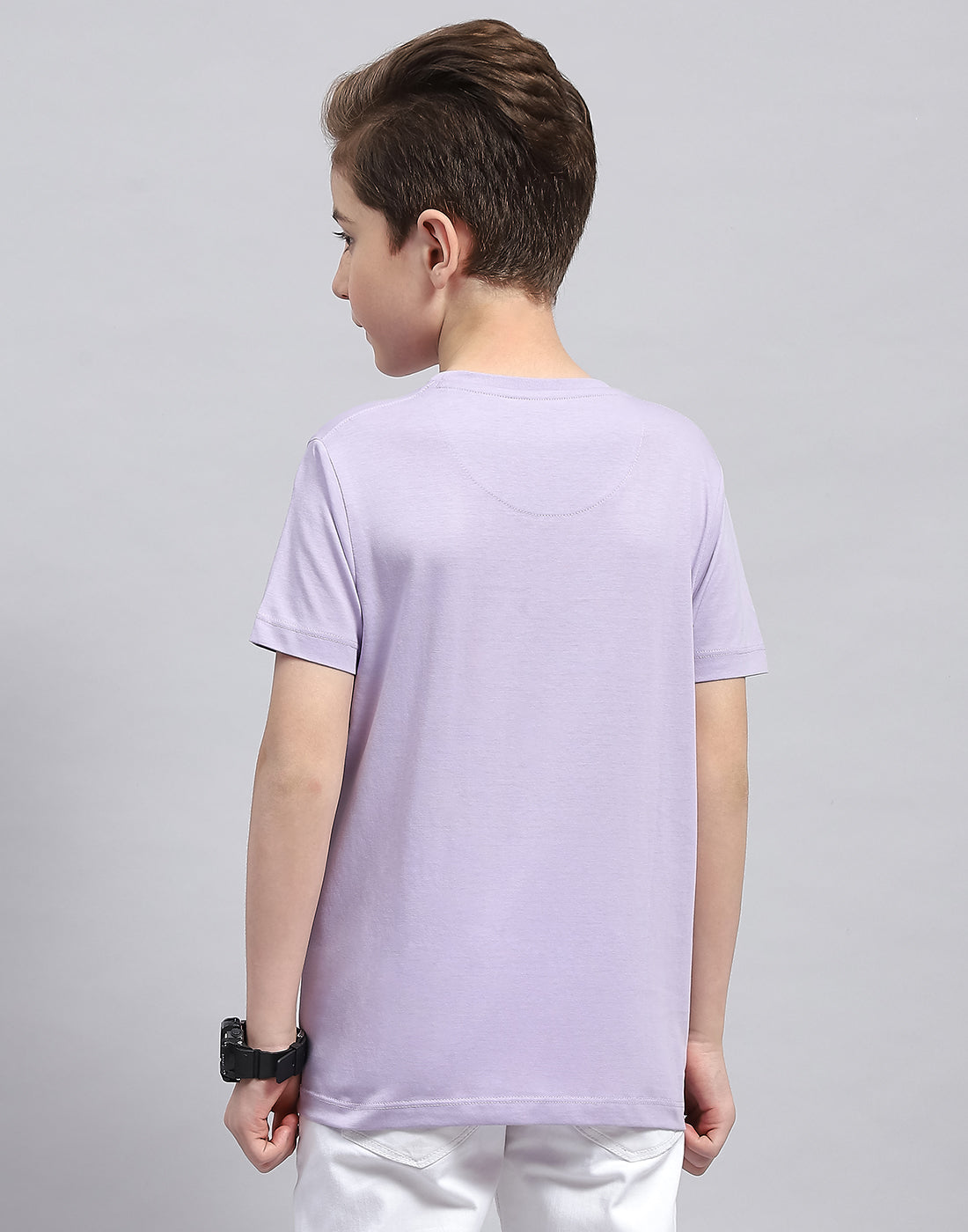 Boys Purple Printed Round Neck Half Sleeve T-Shirt