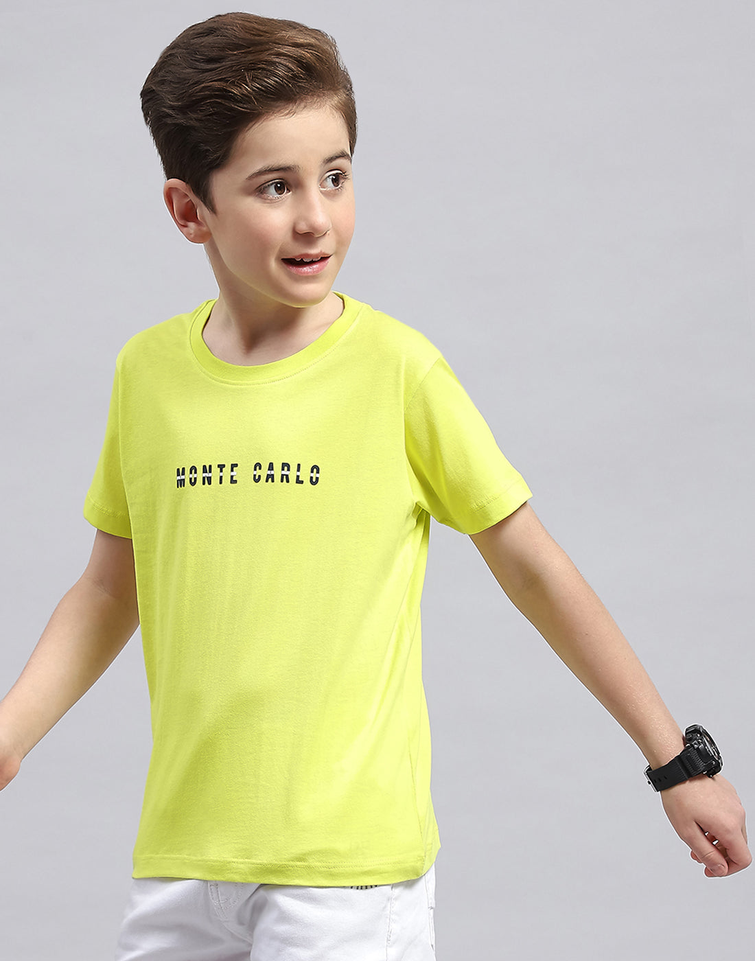 Boys Yellow Printed Round Neck Half Sleeve T-Shirt