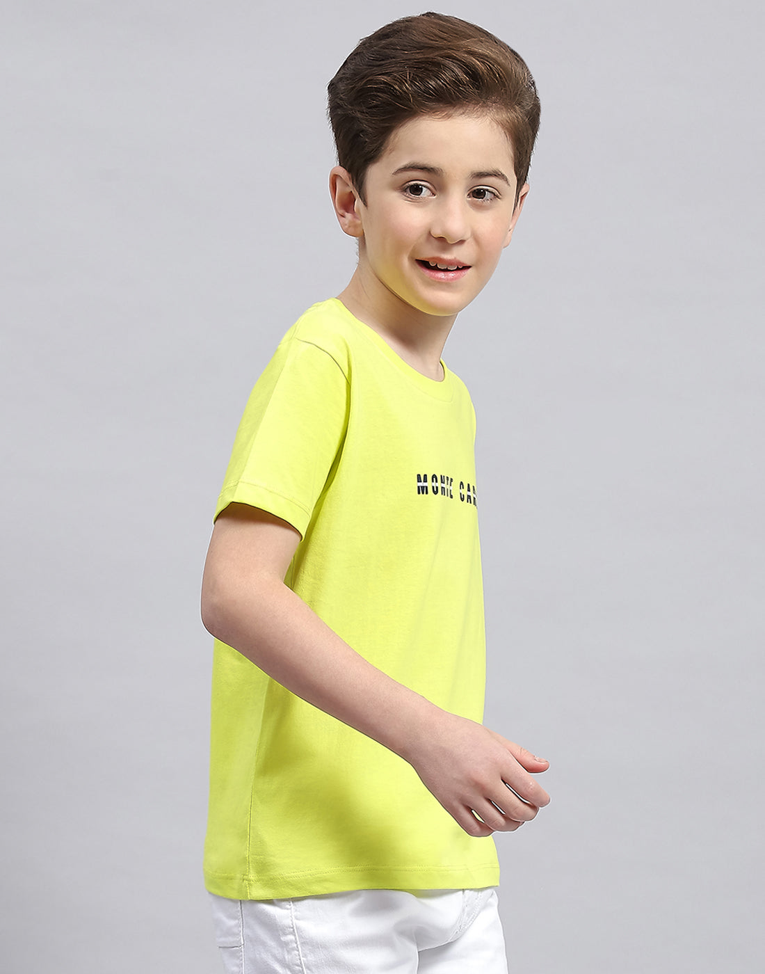 Boys Yellow Printed Round Neck Half Sleeve T-Shirt