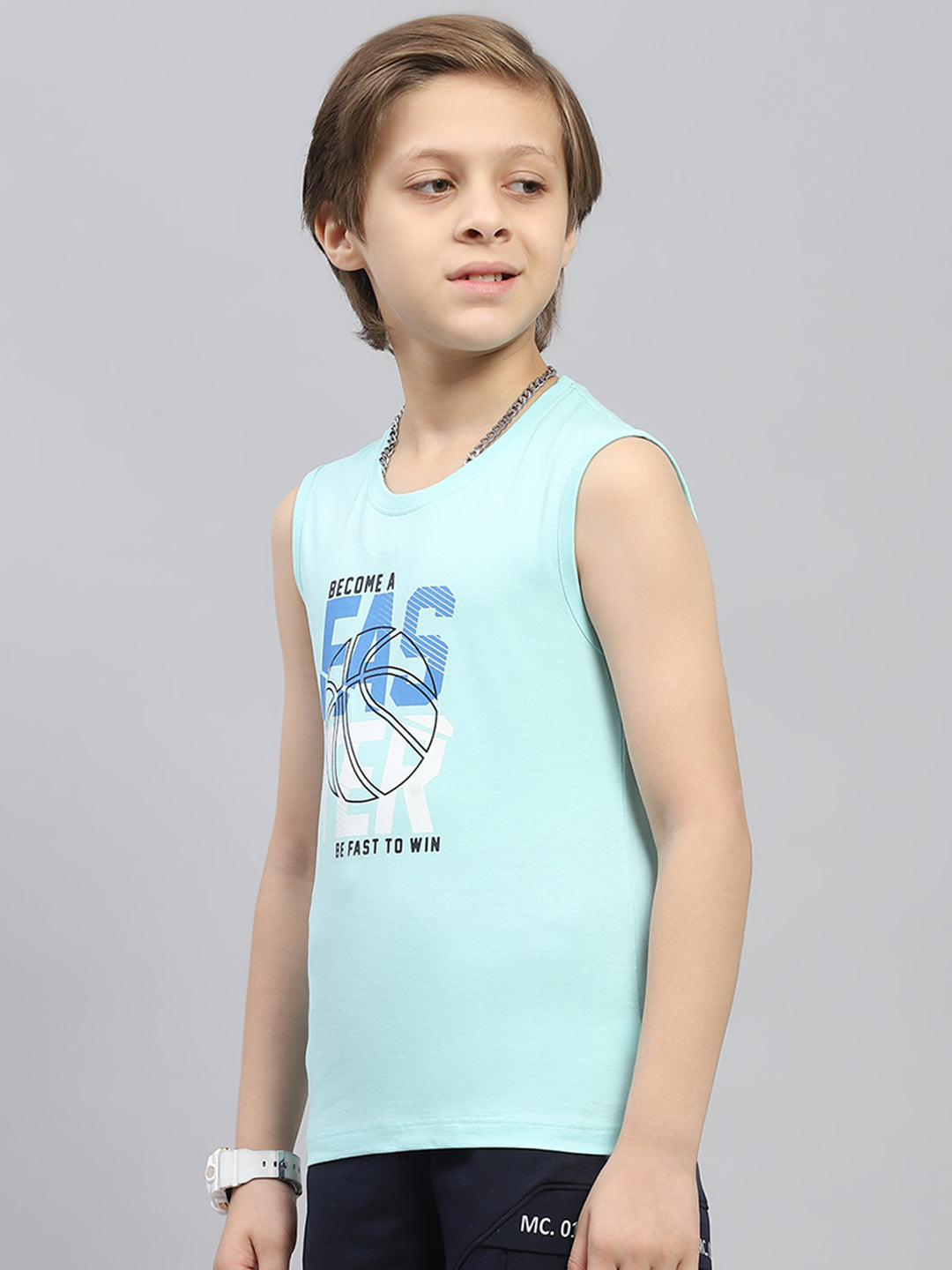 Boys Mustard & Blue Printed Round Neck Sleeveless T-Shirt (Pack of 2)