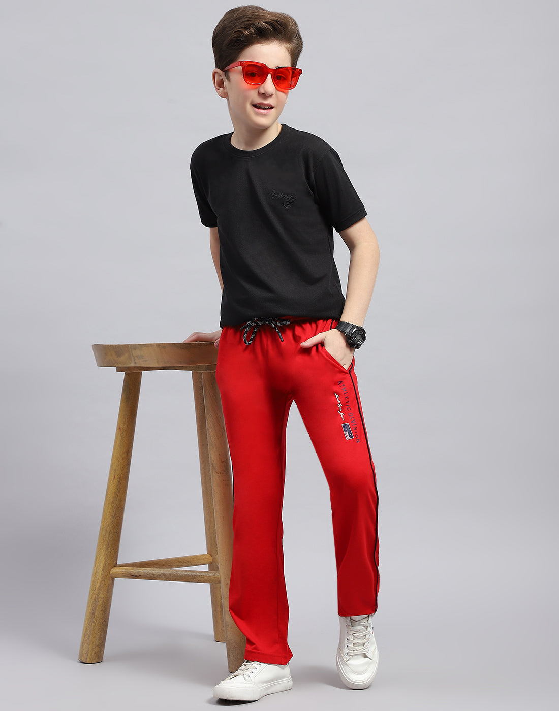 Boys Red Printed Regular Fit Lower