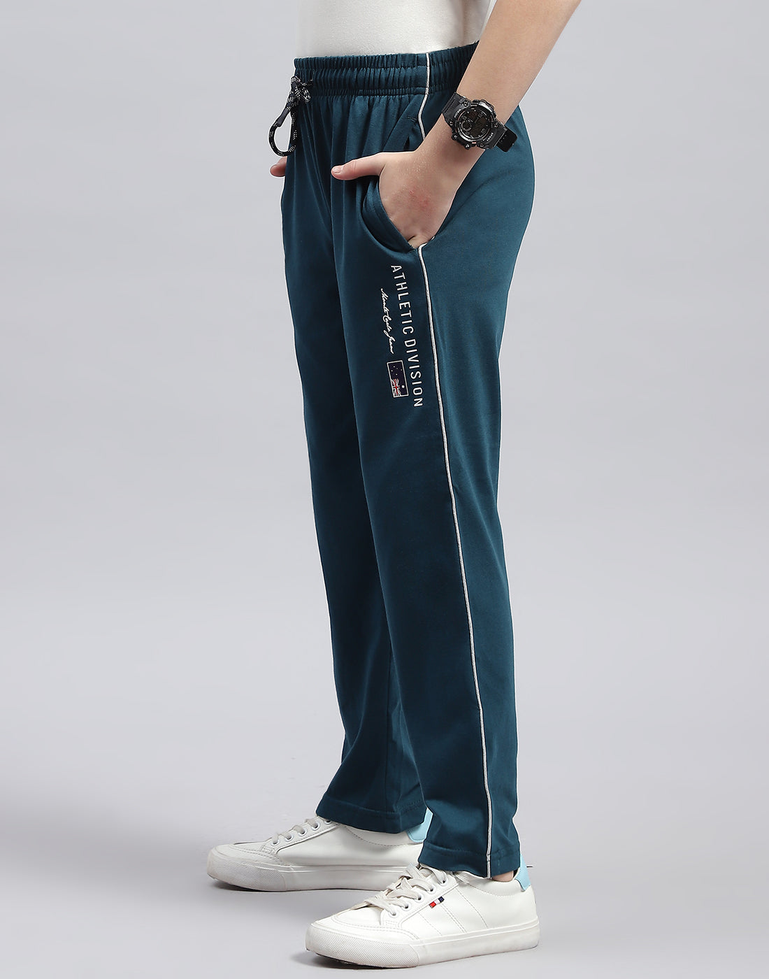 Boys Teal Blue Printed Regular Fit Lower