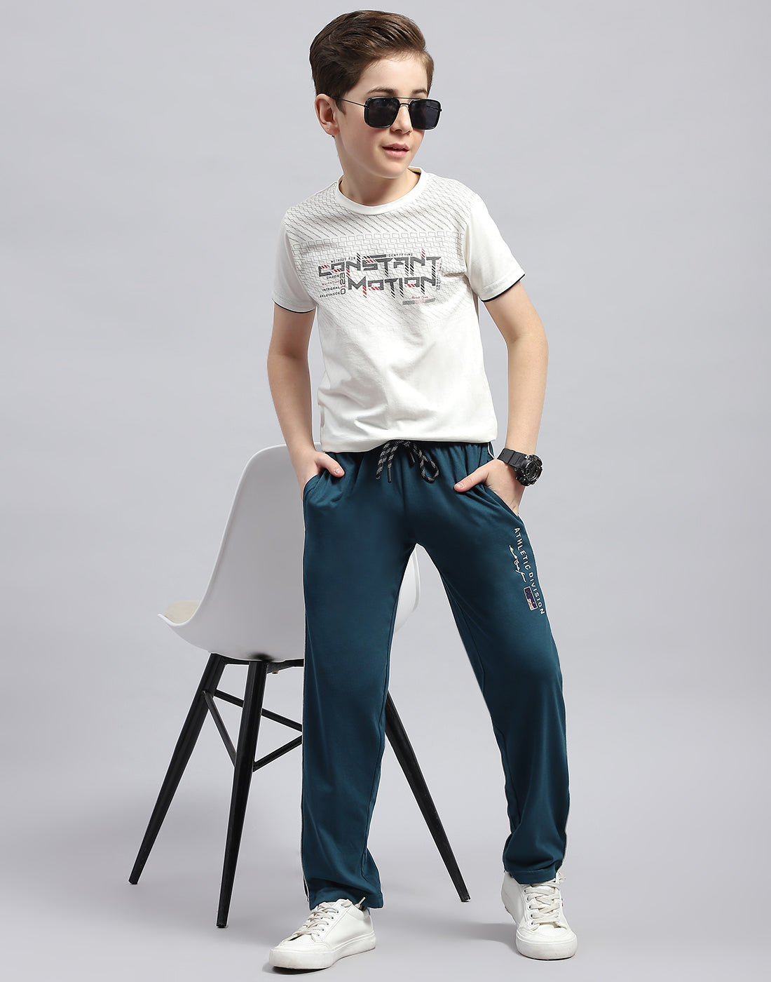 Boys Teal Blue Printed Regular Fit Lower