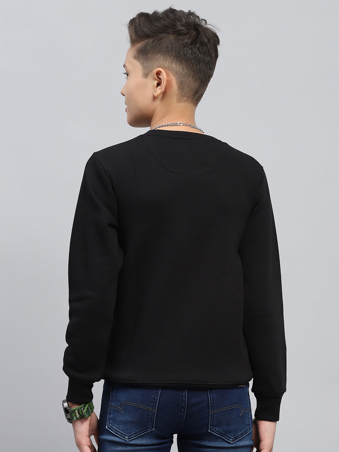 Boys Black Printed Round Neck Full Sleeve Sweatshirt