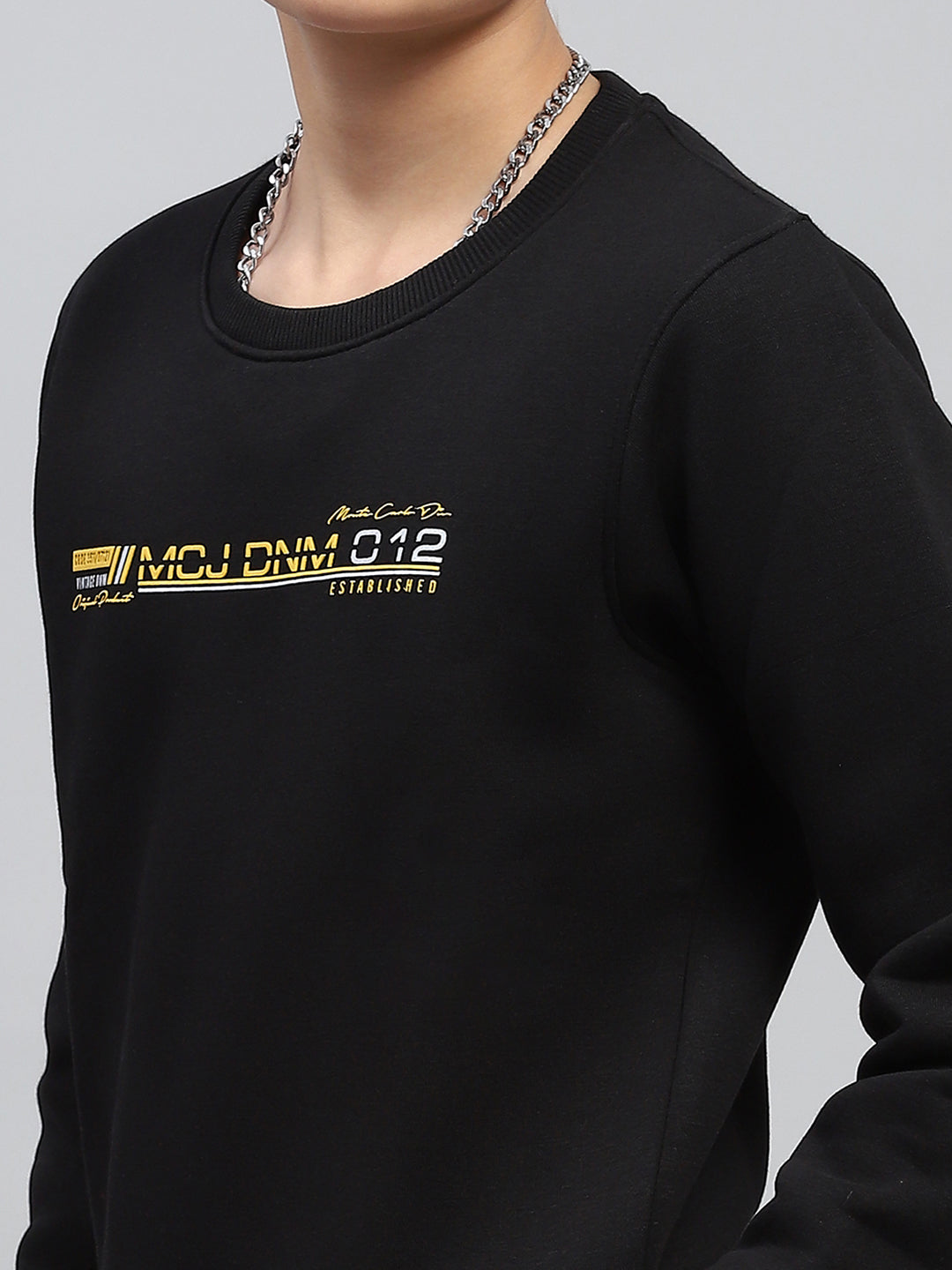 Boys Black Printed Round Neck Full Sleeve Sweatshirt