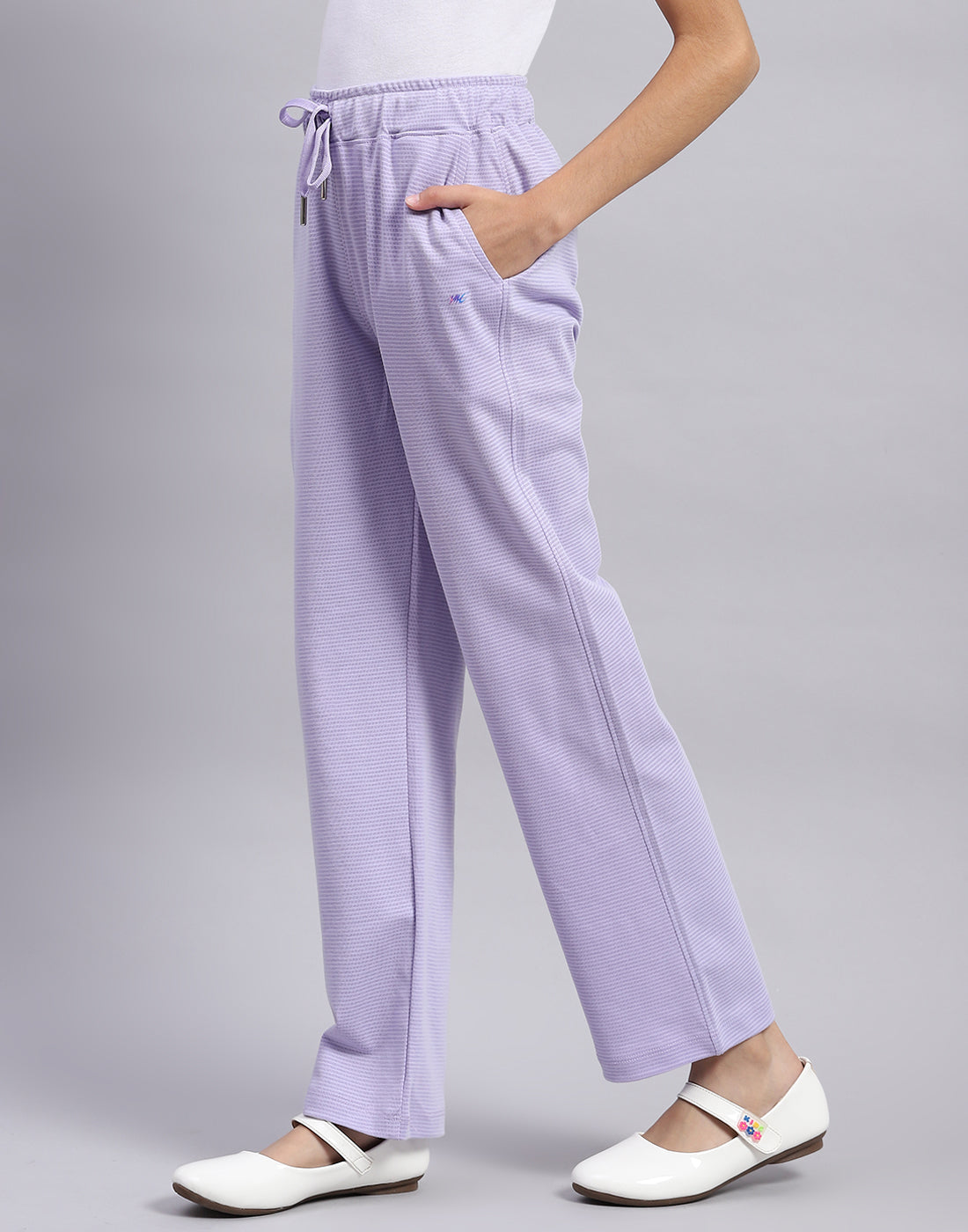 Girls Purple Printed Round Neck Half Sleeve Cords Set