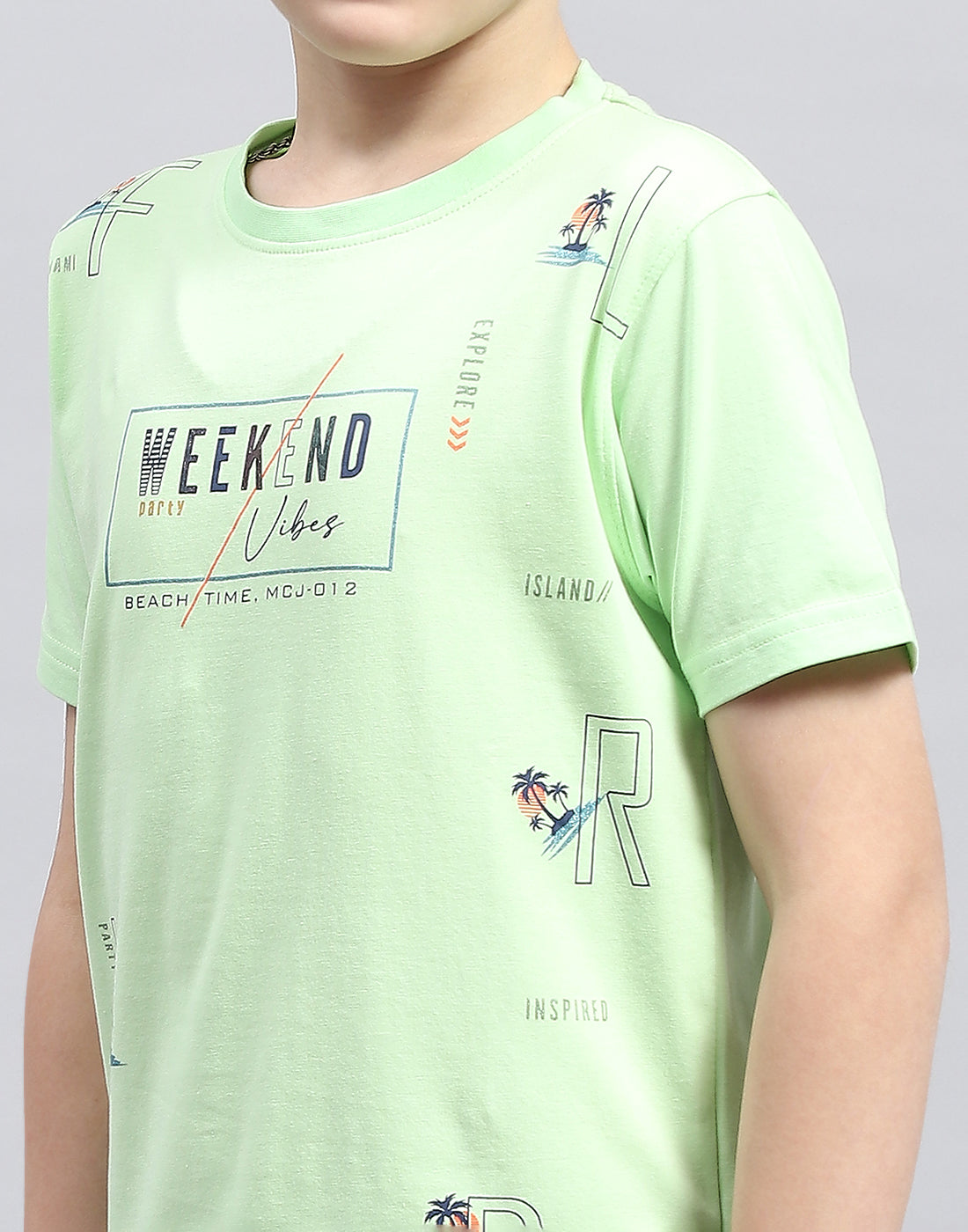 Boys Green Printed Round Neck Half Sleeve T-Shirt