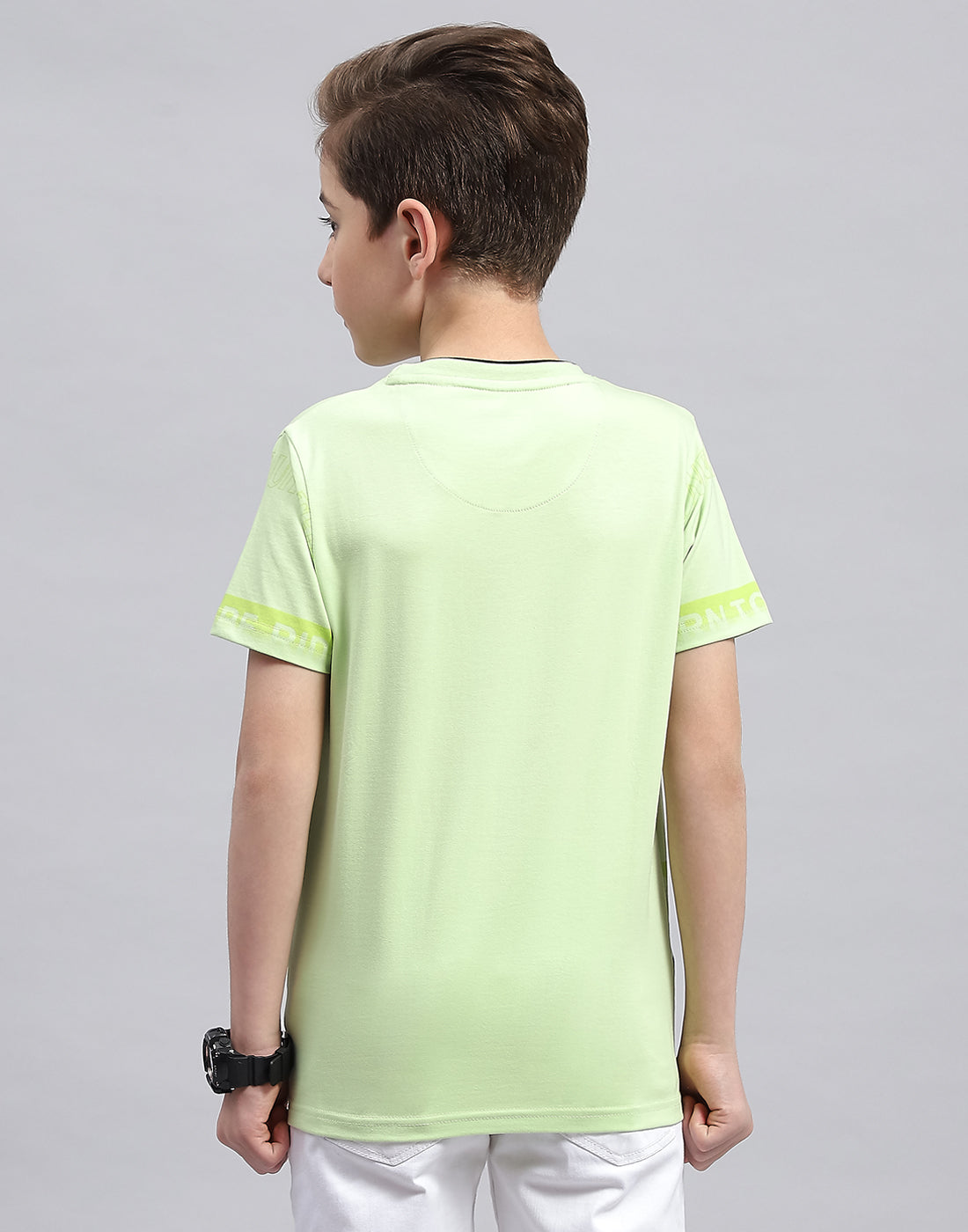 Boys Green Printed Round Neck Half Sleeve T-Shirt