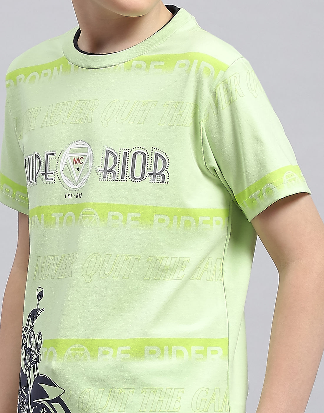 Boys Green Printed Round Neck Half Sleeve T-Shirt