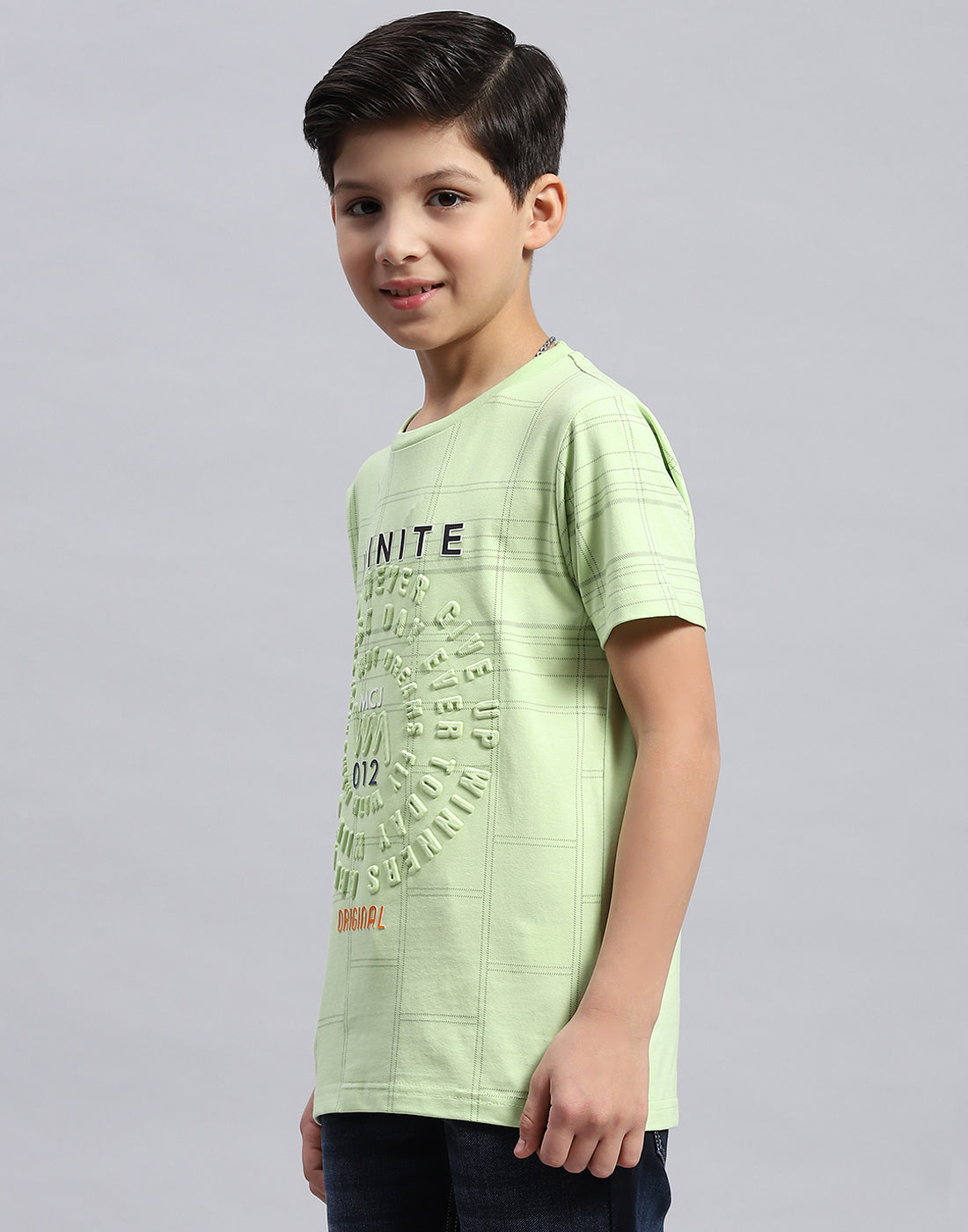 Boys Lime Green Printed Round Neck Half Sleeve T-Shirt