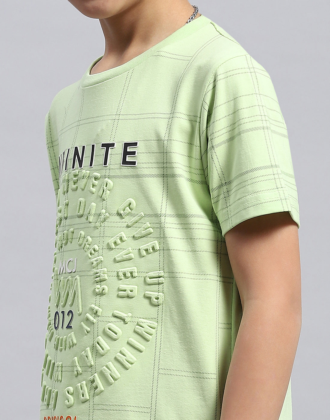 Boys Lime Green Printed Round Neck Half Sleeve T-Shirt
