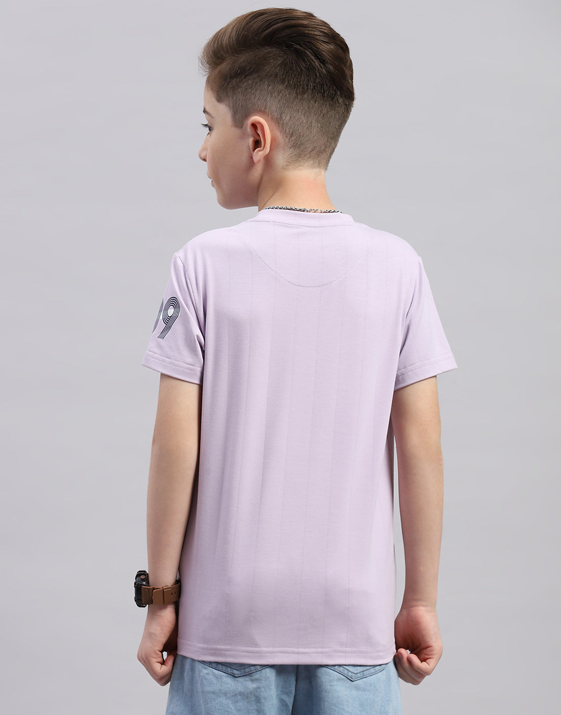 Boys Purple Printed Round Neck Half Sleeve T-Shirt