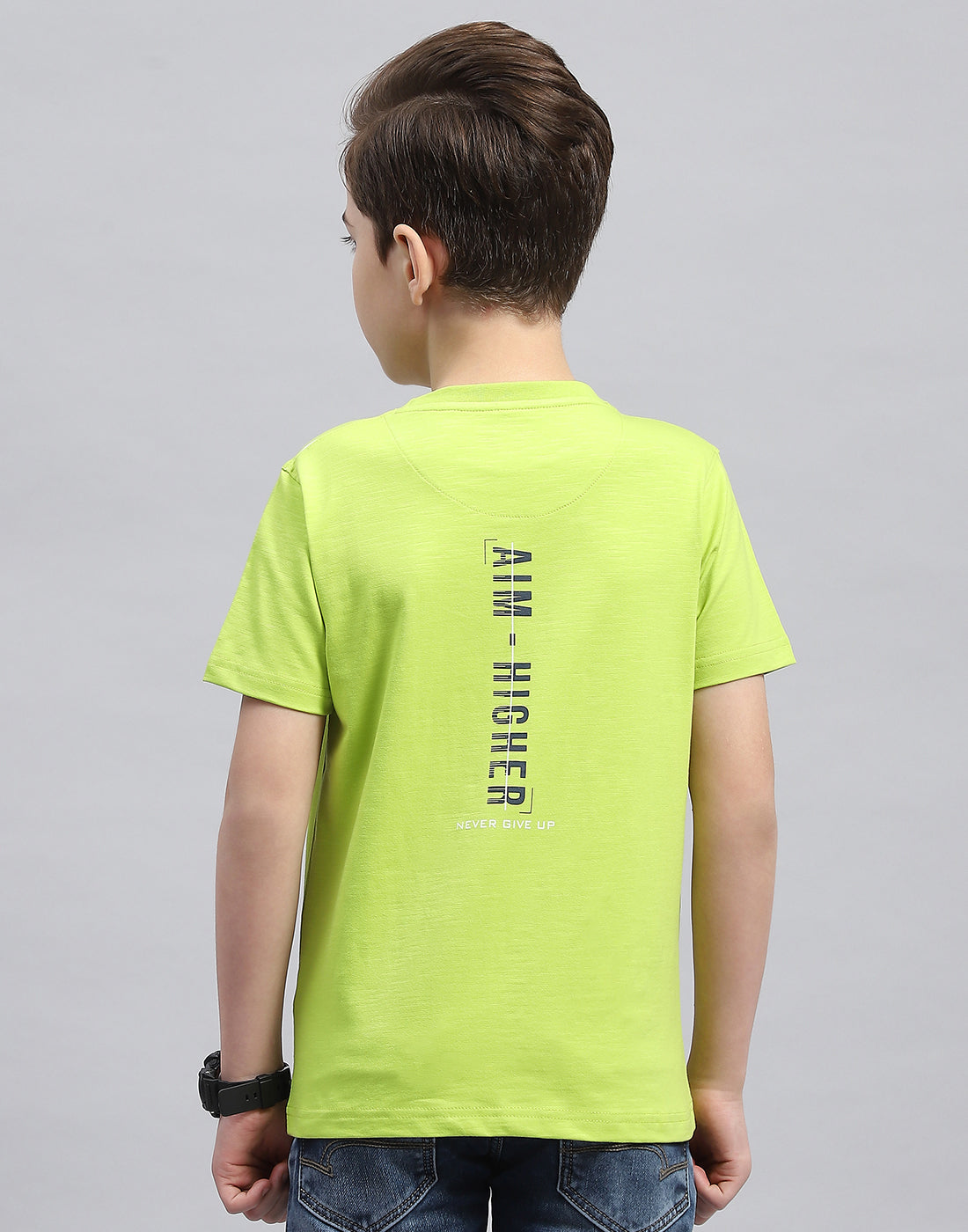 Boys Green Printed Round Neck Half Sleeve T-Shirt