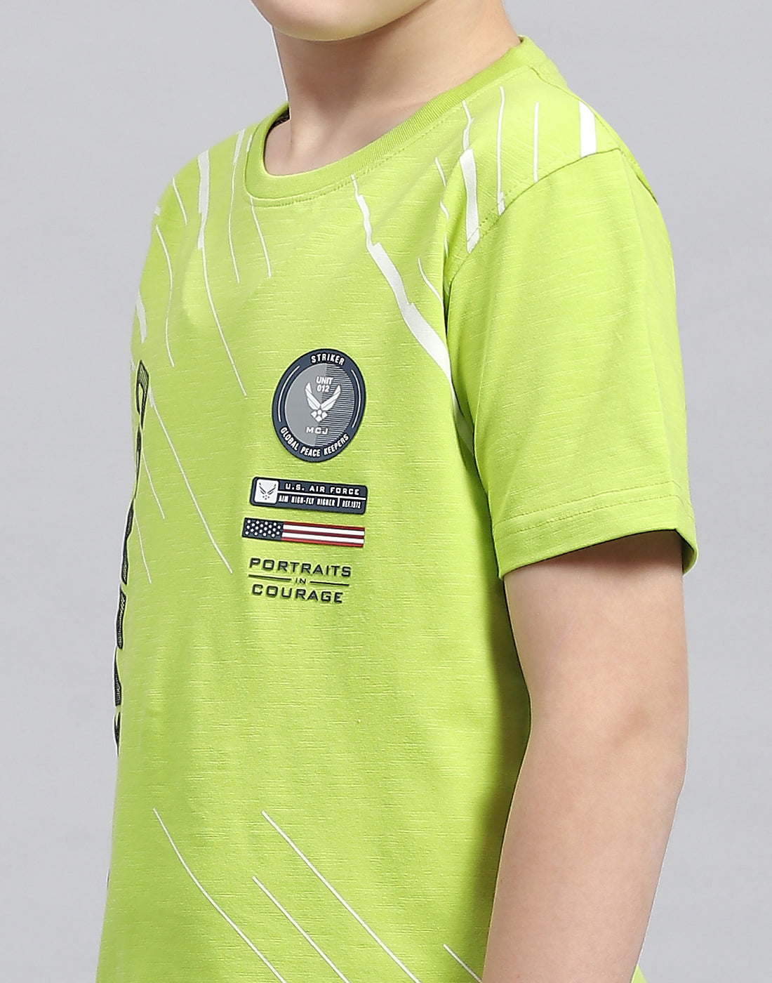 Boys Green Printed Round Neck Half Sleeve T-Shirt