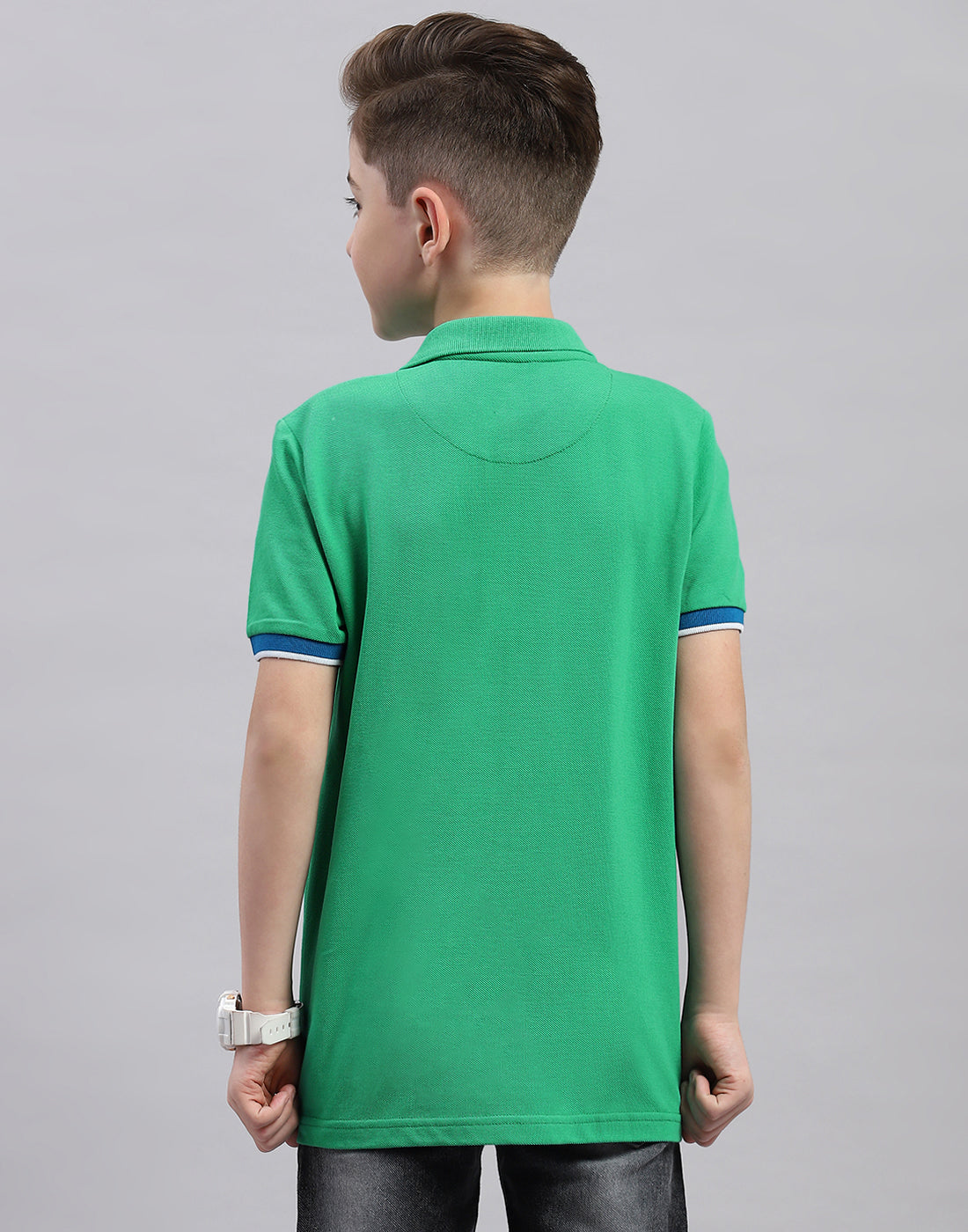 Boys Green Printed Polo Collar Half Sleeve T-Shirt