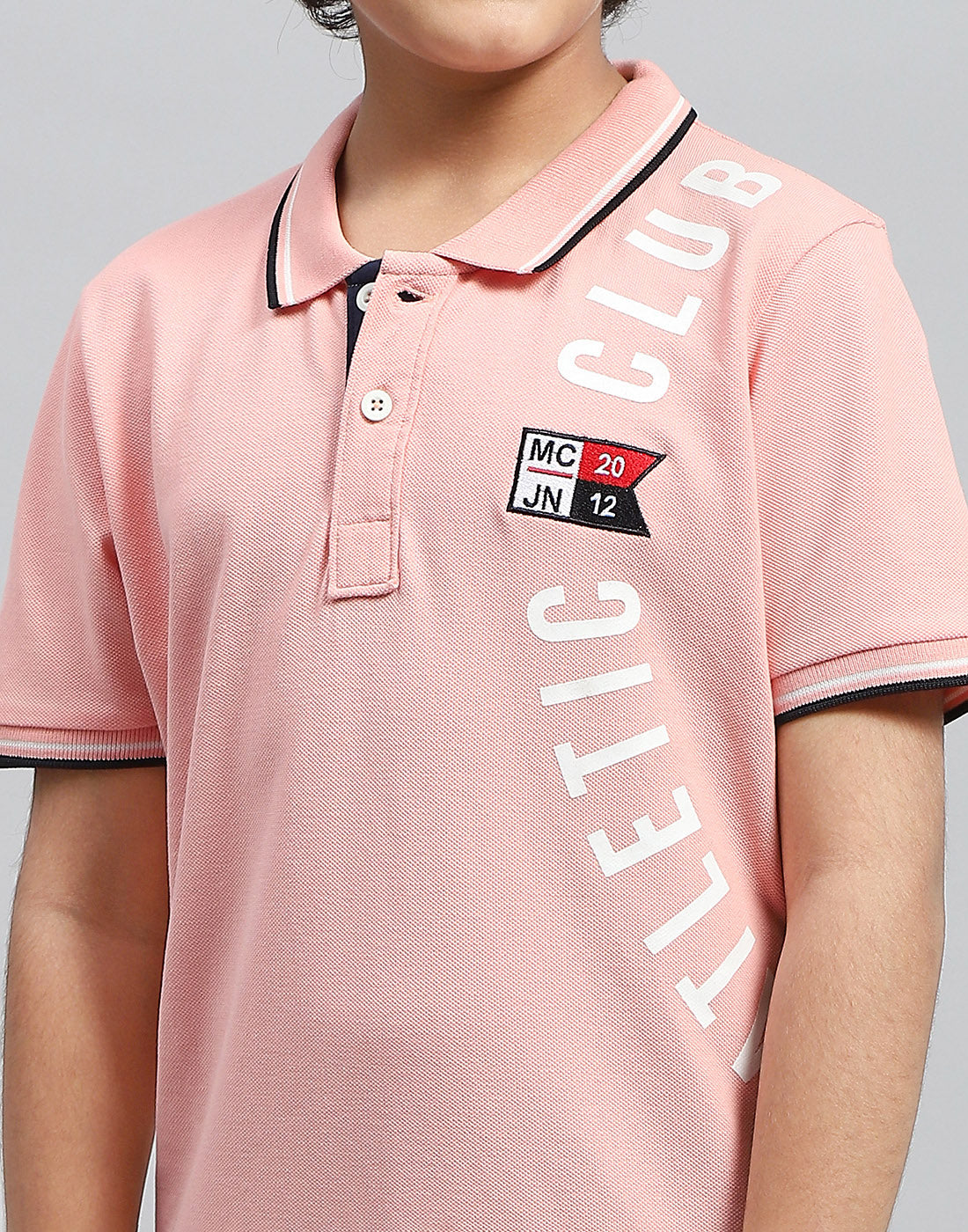 Boys Pink Printed Polo Collar Half Sleeve T-Shirt