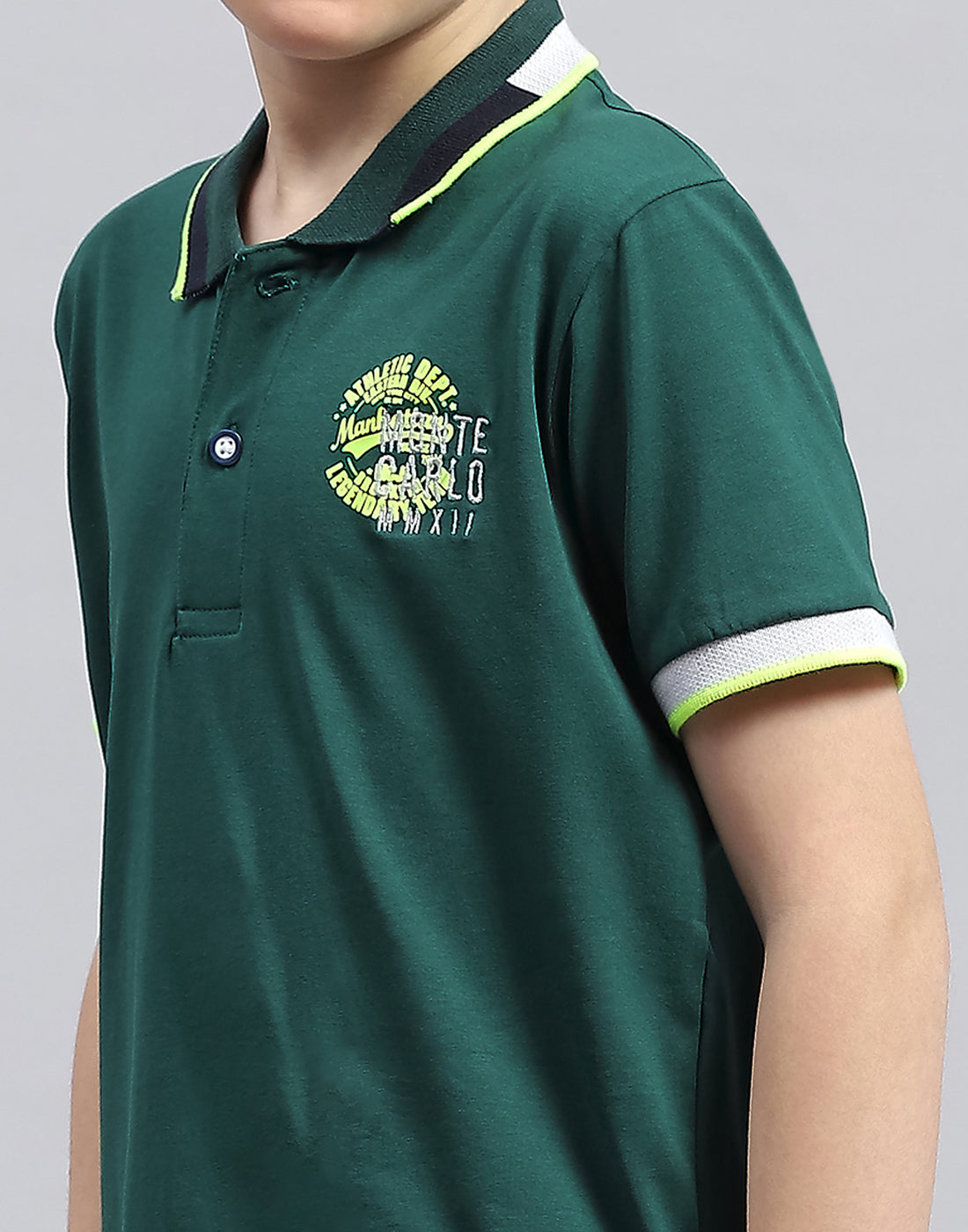 Boys Green Printed Polo Collar Half Sleeve T-Shirt
