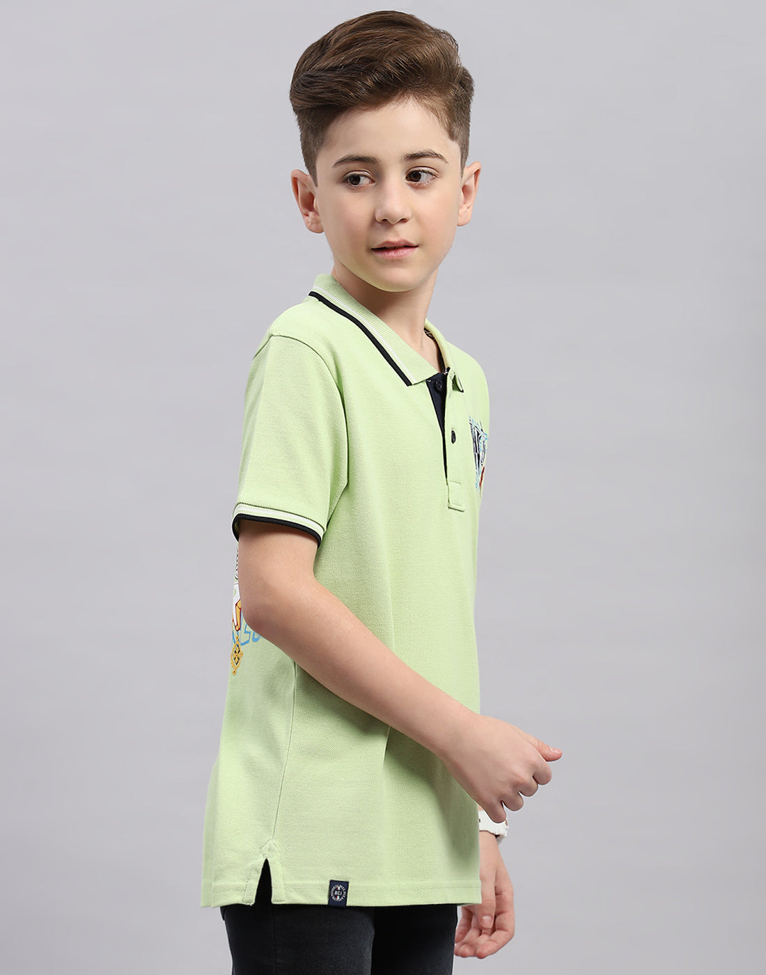 Boys Green Printed Polo Collar Half Sleeve T-Shirt