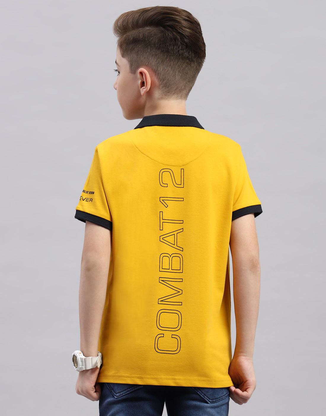 Boys Mustard Printed Polo Collar Half Sleeve T-Shirt