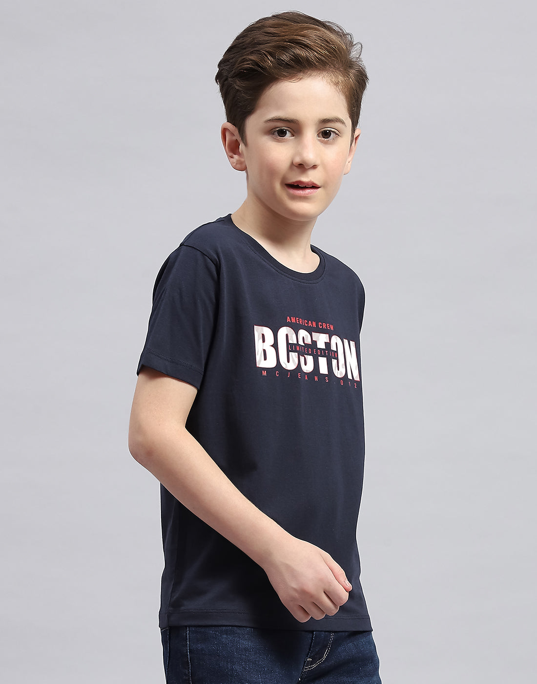 Boys White & Navy Blue Printed Round Neck Half Sleeve T-Shirt (Pack of 2)