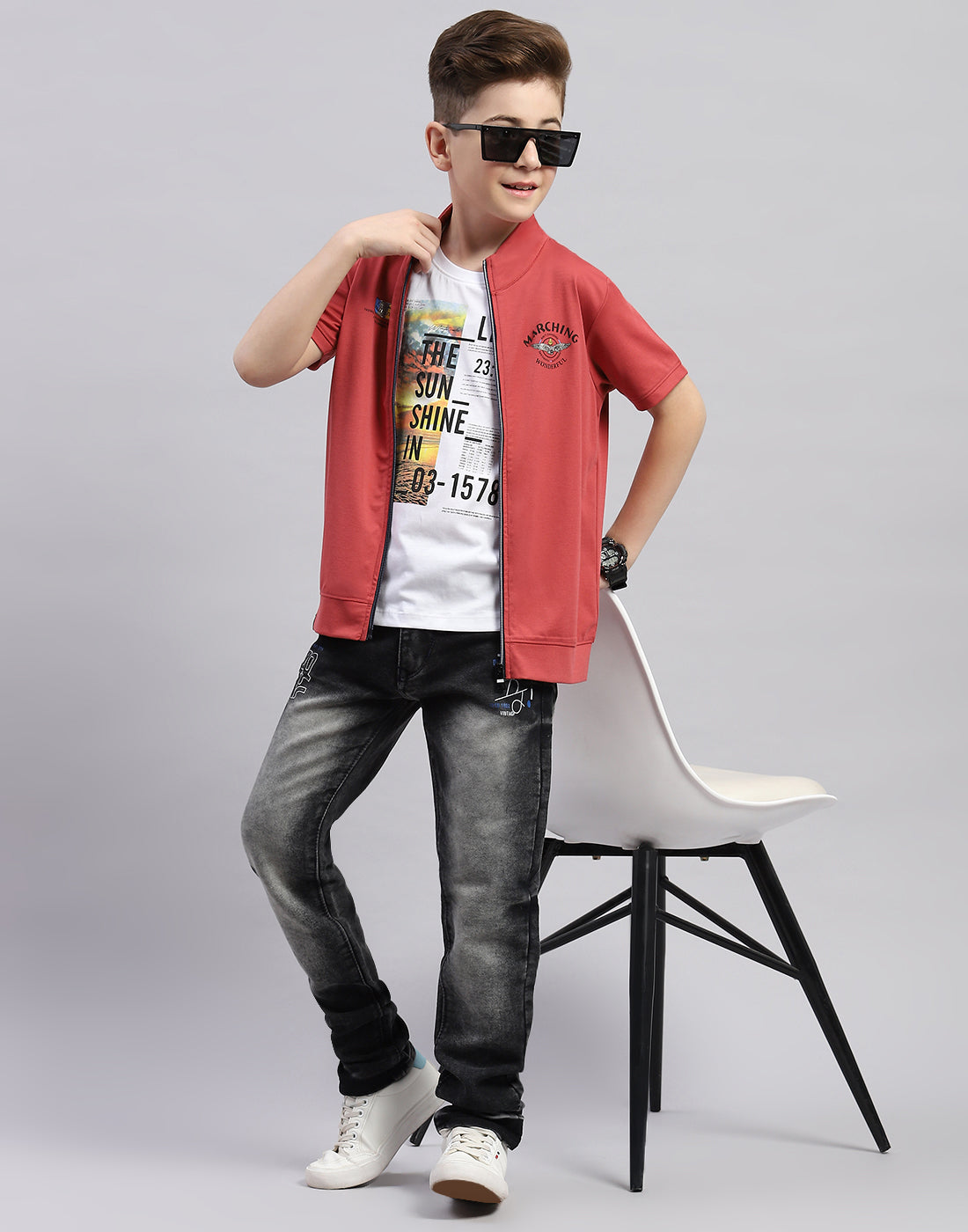 Boys Pink & White Printed Round Neck Half Sleeve T-Shirt (Pack of 2)