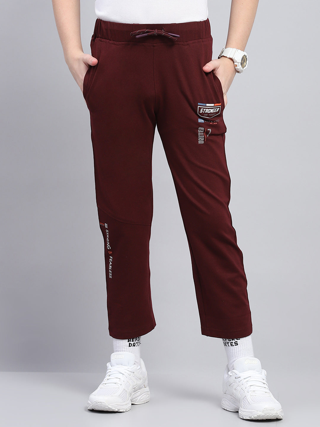 Boys Maroon Printed Regular Fit Lower