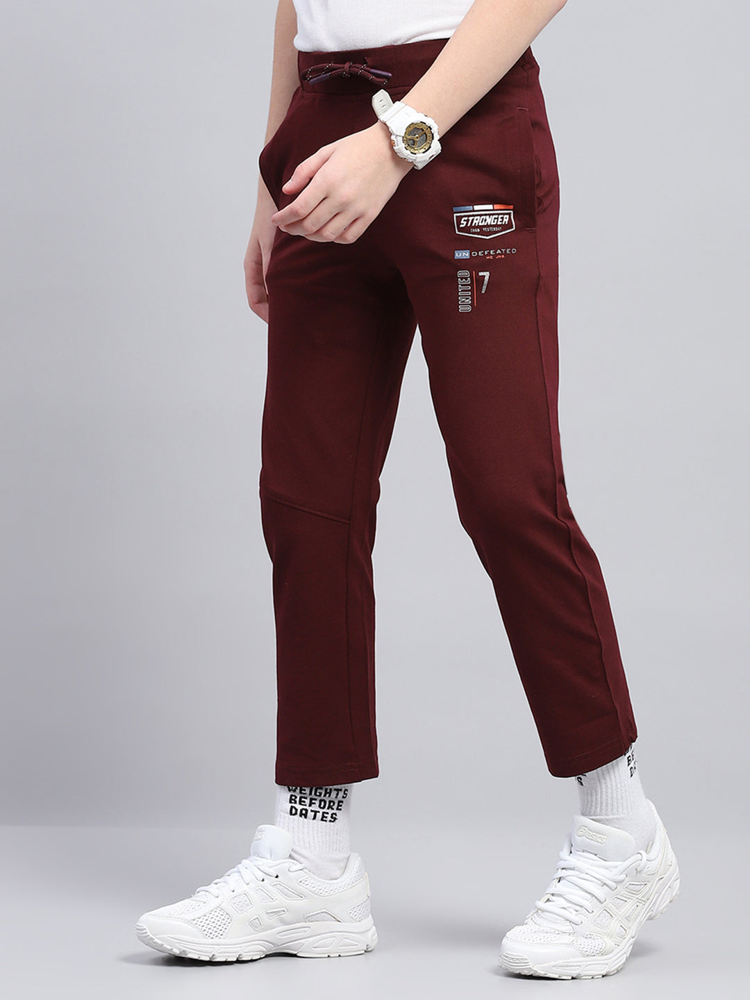Boys Maroon Printed Regular Fit Lower