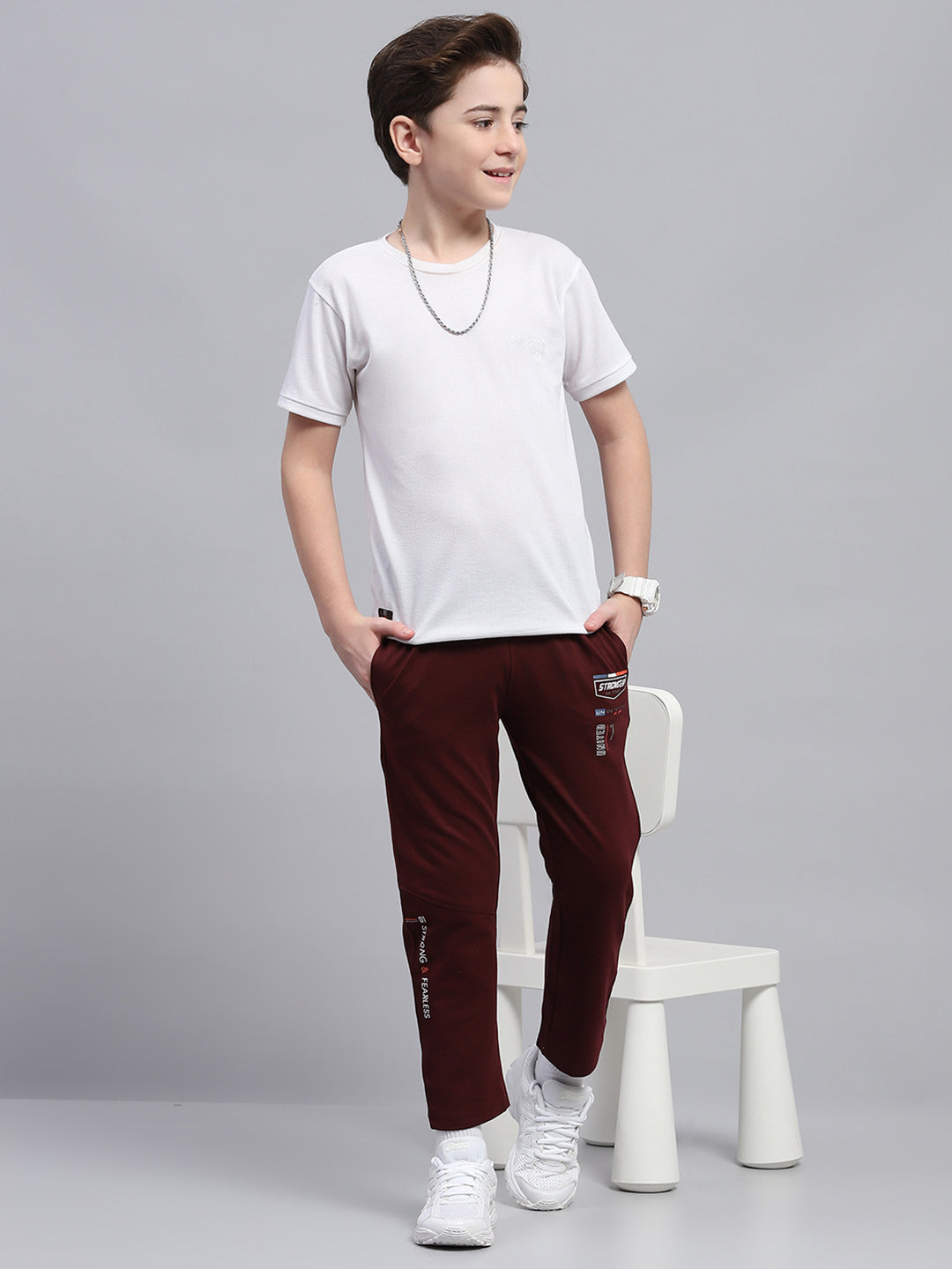 Boys Maroon Printed Regular Fit Lower