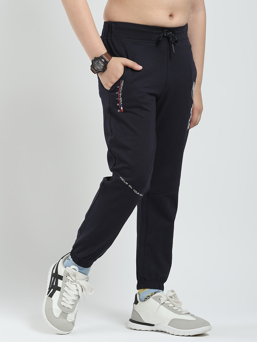 Boys Navy Blue Printed Regular Fit Lower