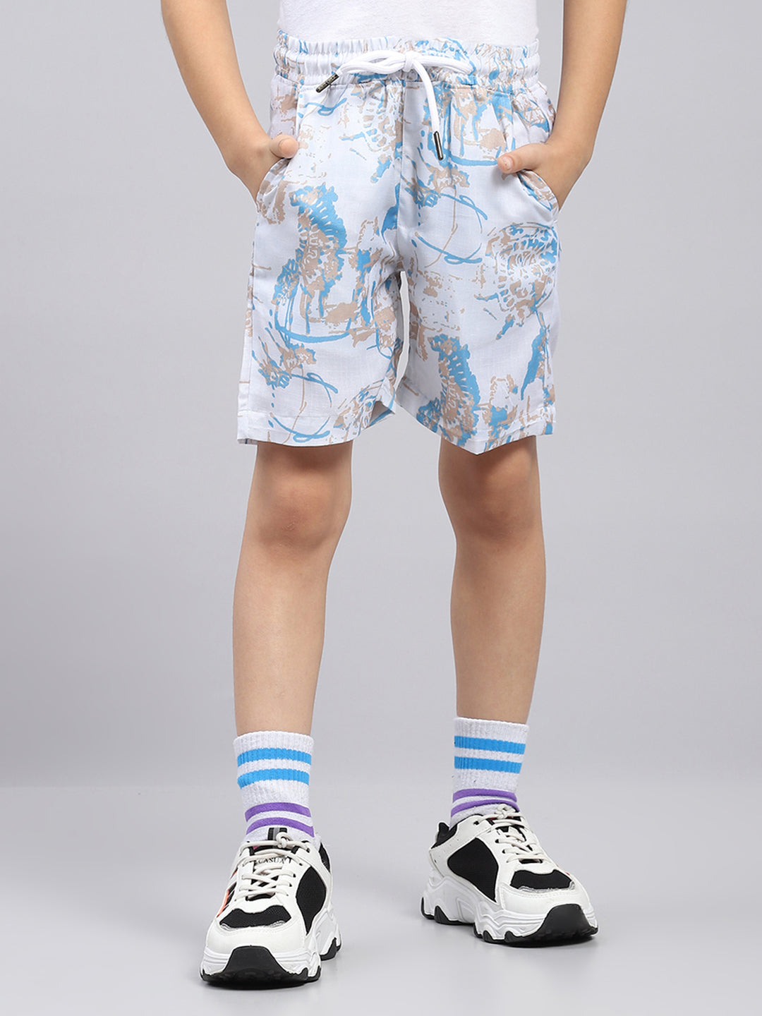 Boys Blue Printed Collar Half Sleeve Bermuda Set