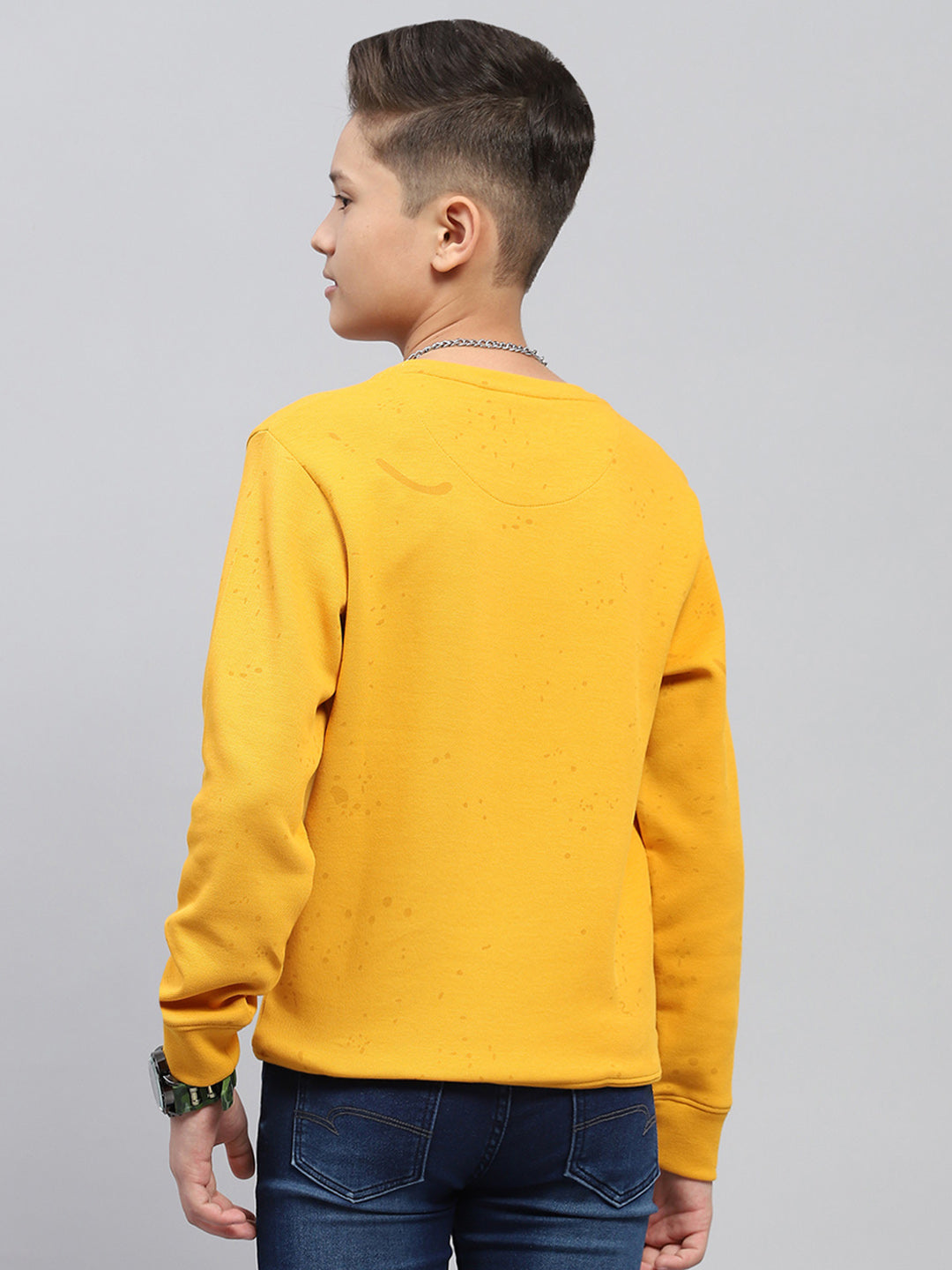 Boys Yellow Printed Round Neck Full Sleeve Sweatshirt