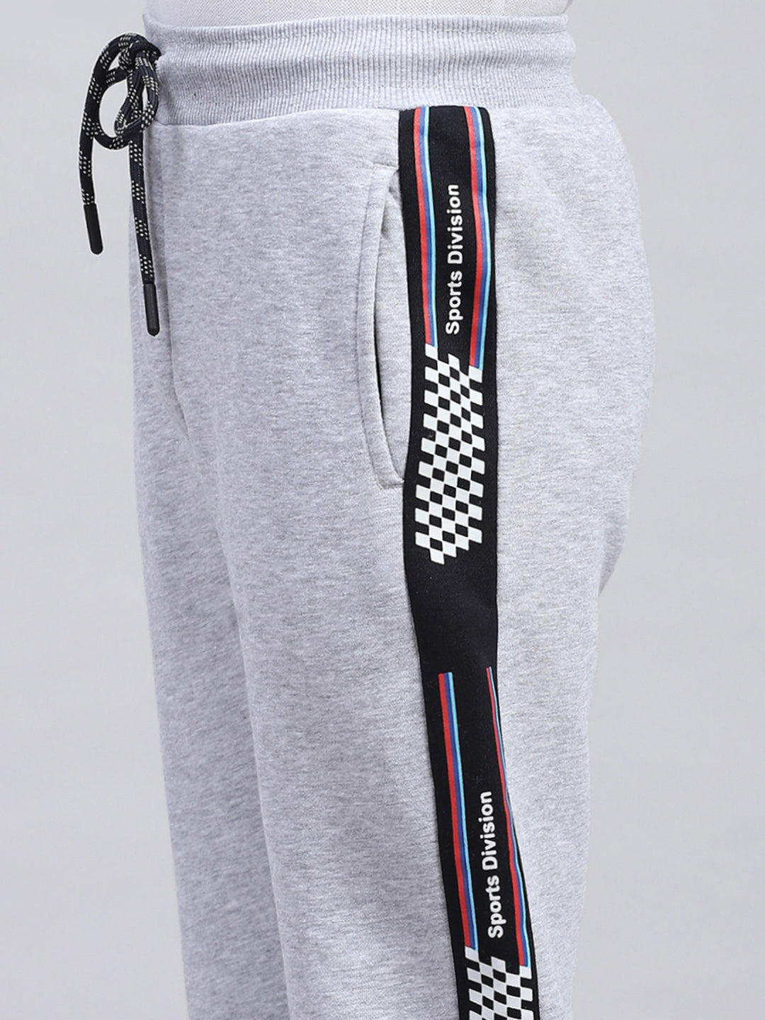 Boys Grey Printed Hooded Full Sleeve Tracksuit