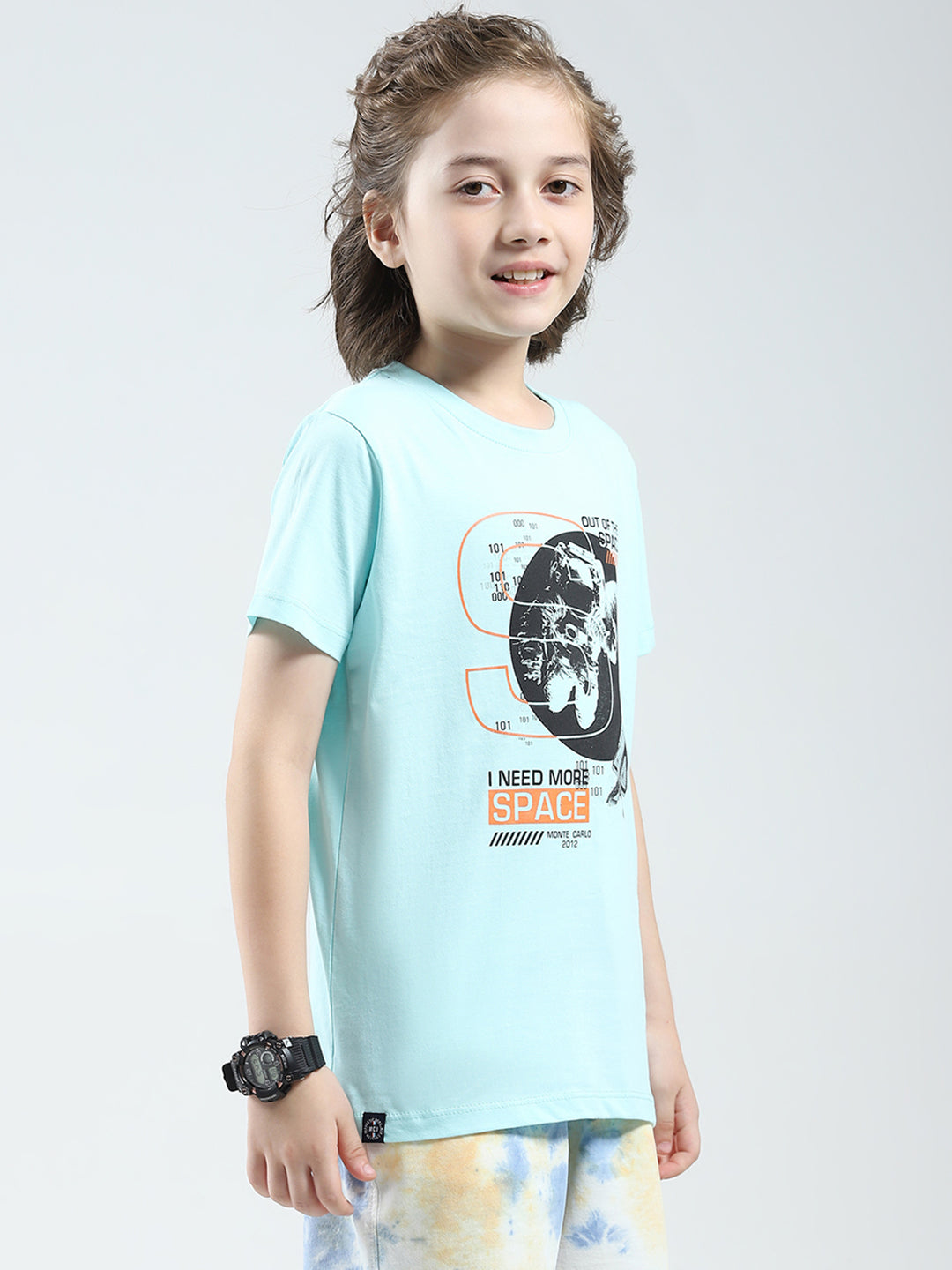 Boys White & Blue Printed Round Neck Half Sleeve T-Shirt (Pack of 2)