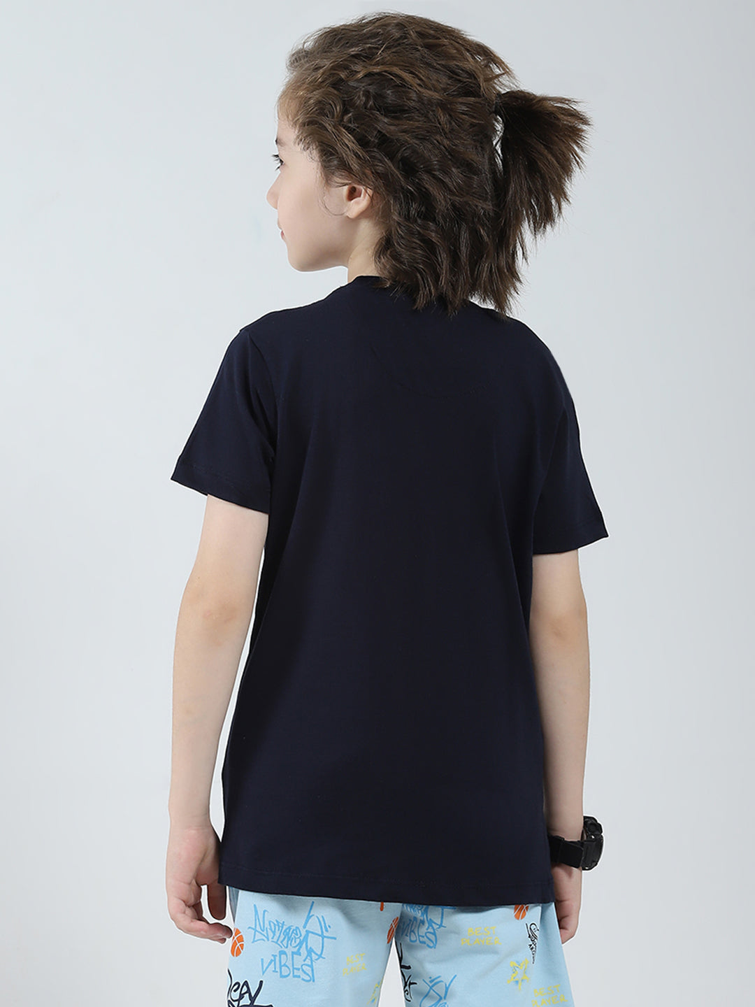 Boys Navy Blue & Green Printed Round Neck Half Sleeve T-Shirt (Pack of 2)