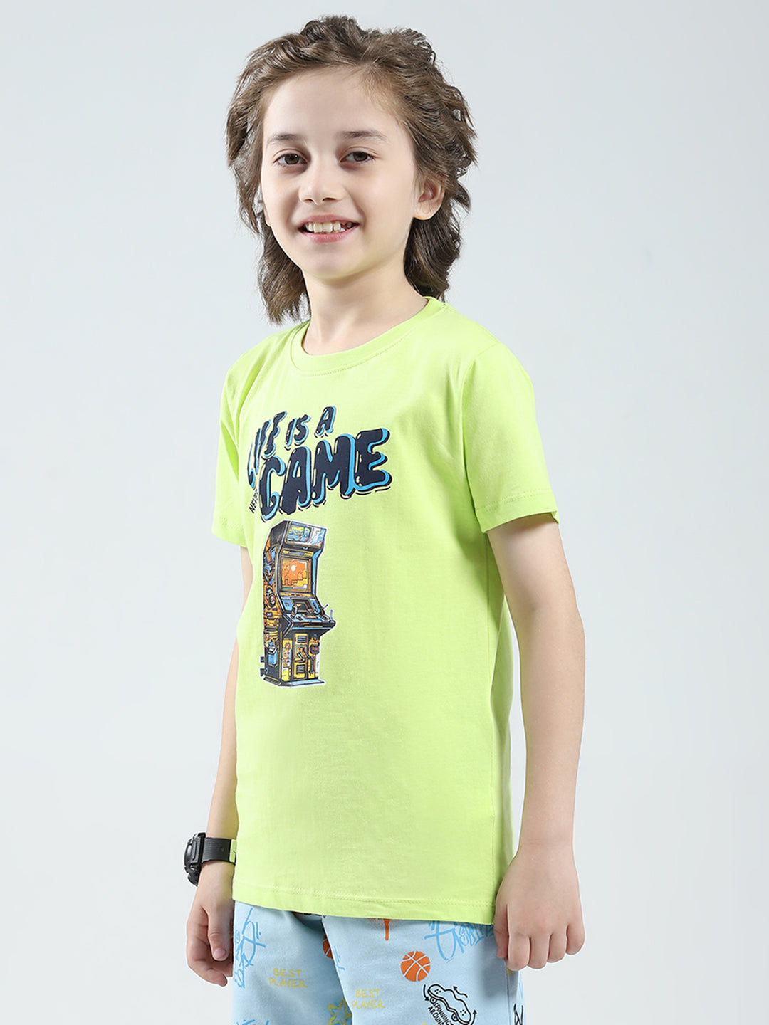 Boys Navy Blue & Green Printed Round Neck Half Sleeve T-Shirt (Pack of 2)