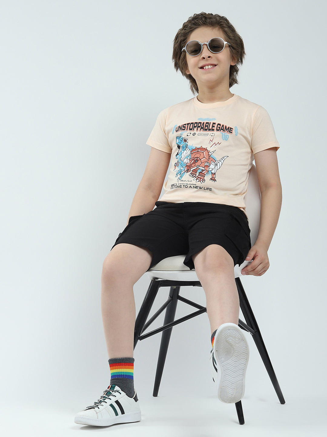 Boys Green & Peach Printed Round Neck Half Sleeve T-Shirt (Pack of 2)